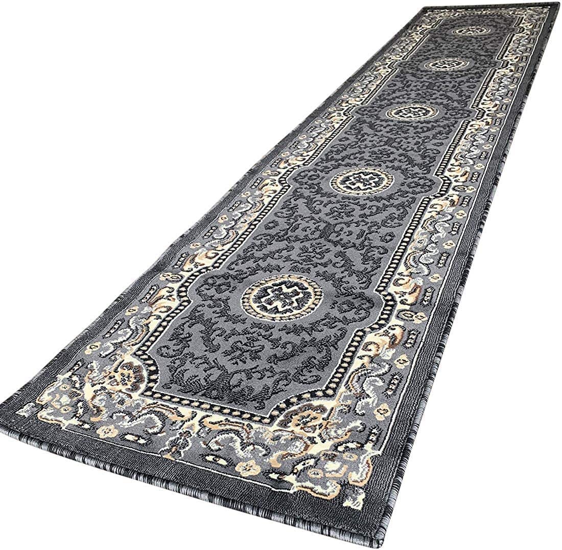 YHSF Traditional Floral Area Rug - Non-Slip Washable Carpet for Kitchen, Dining Room, or Entryway - Easy Clean Colorful Flower Rug - Grey, 5 ft 2 in x 7 ft