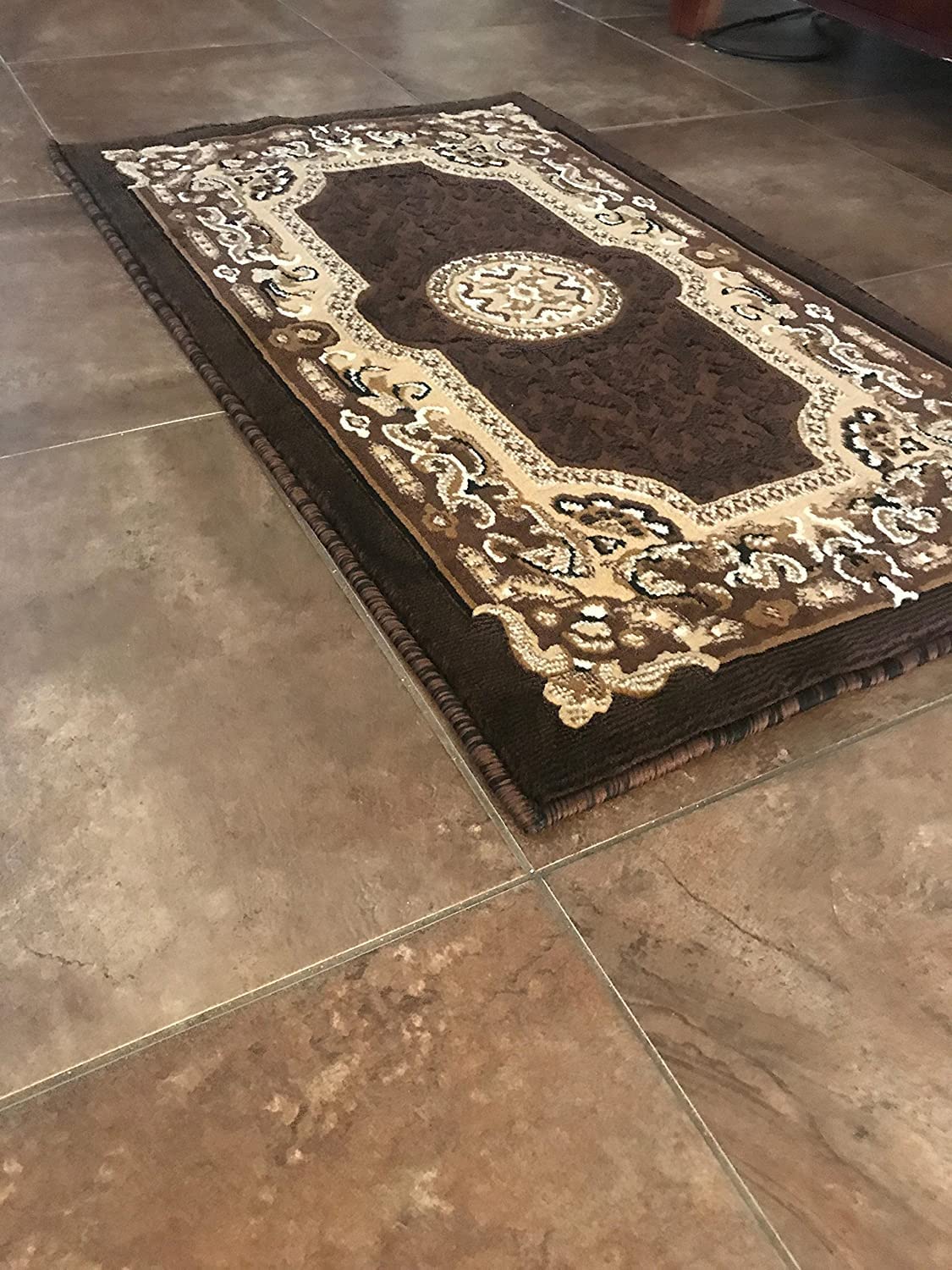 YHSF Traditional Floral Area Rug - Non-Slip Washable Carpet for Kitchen, Dining Room, or Entryway - Easy Clean Colorful Flower Rug - Grey, 5 ft 2 in x 7 ft