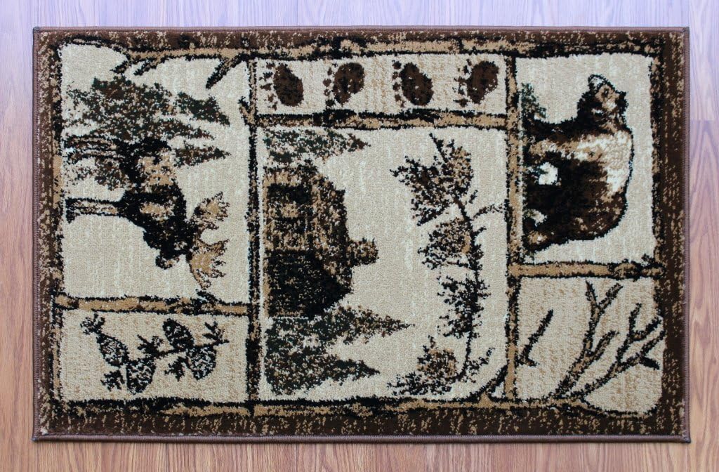 YHSF Cabin Style Area Rug Bear Elk Deer Moose Country Nature Wilderness Lodge Design