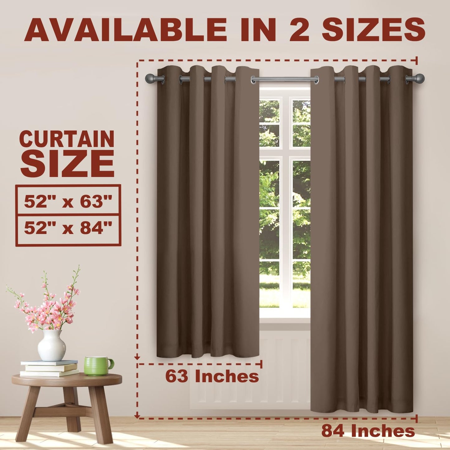 YHSF Blackout Curtains - Room Darkening Grommet Curtains for Bedroom, Living Room, Office - Solid Plain Design, Light Blocking, Thermal Insulation, Elegant Home Décor - 52x84 Inches, One Panel, Red