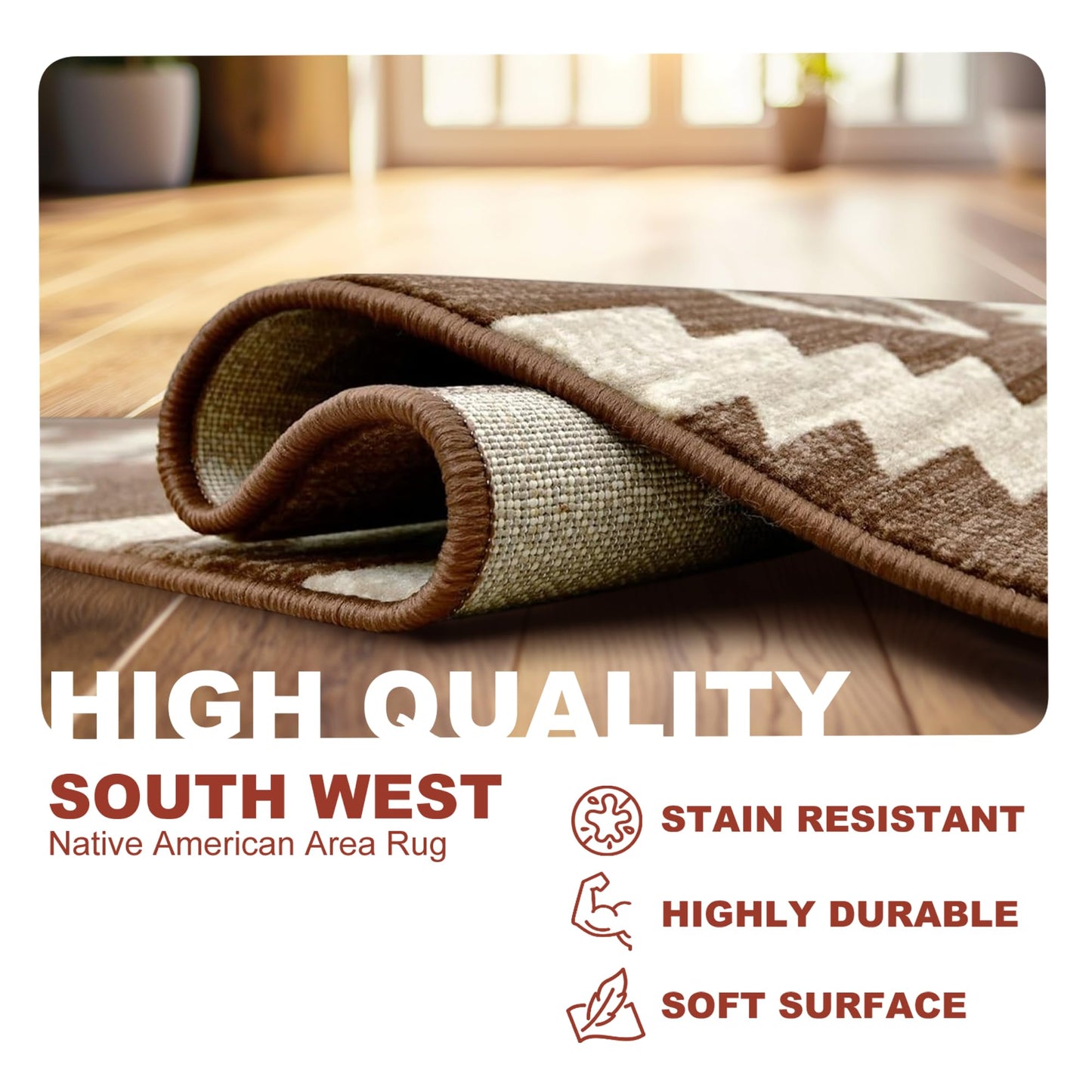 YHSF South West Native American Rug Ritz – Native Tribal American Indian Inspired Rug - Living Room, Bedroom, Hallway, Entryway & High-Traffic Area Rugs - Washable - Soft - Espresso, 8 Feet x 10 Feet