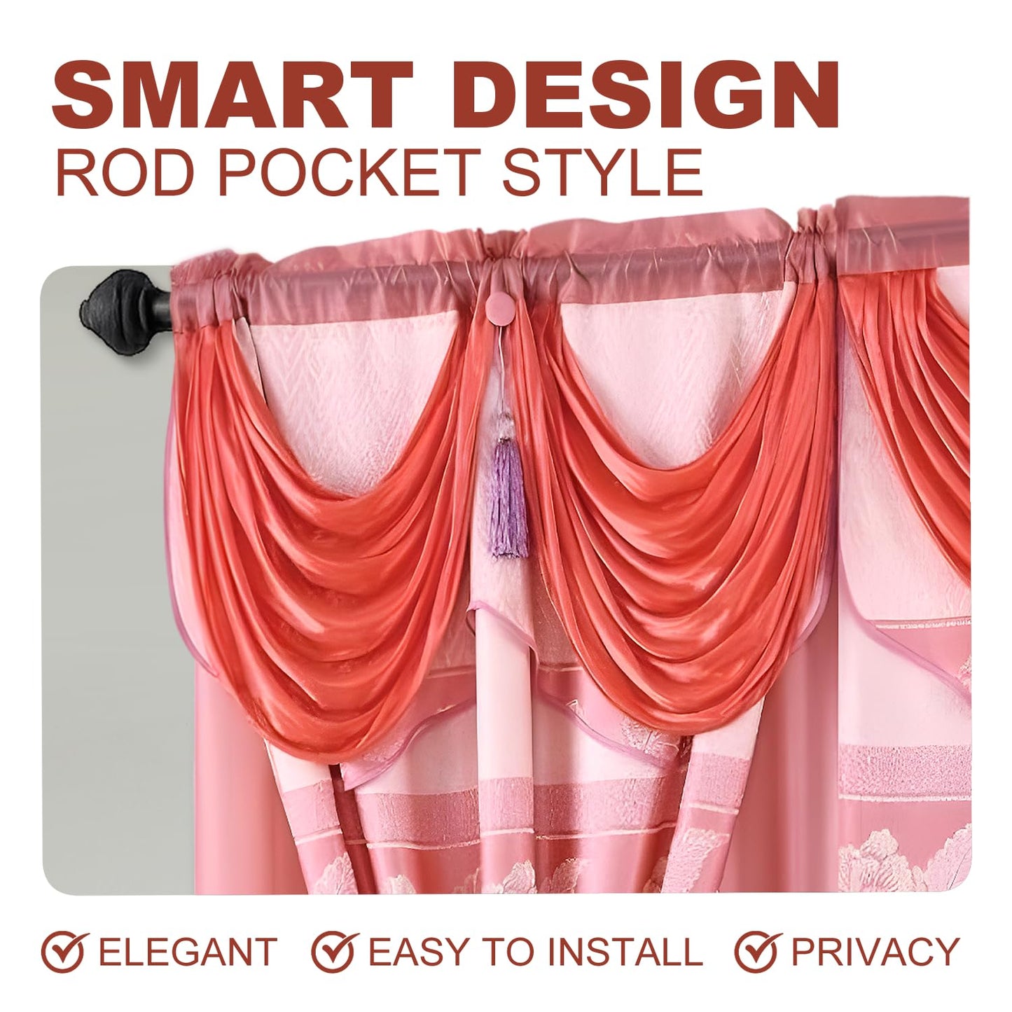 YHSF Jacquard Window Curtains for Living Room and Bedrooms - 54" W x 84" L 2-Panel Set Fancy Curtains with Valance Attached & 2 Tassle Tie Backs - Fancy Living Room Curtain with Valance - Turquoise