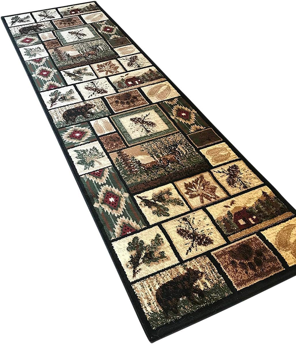 YHSF Cabin Style Area Rug Bear Elk Deer Moose Country Nature Wilderness Lodge Design