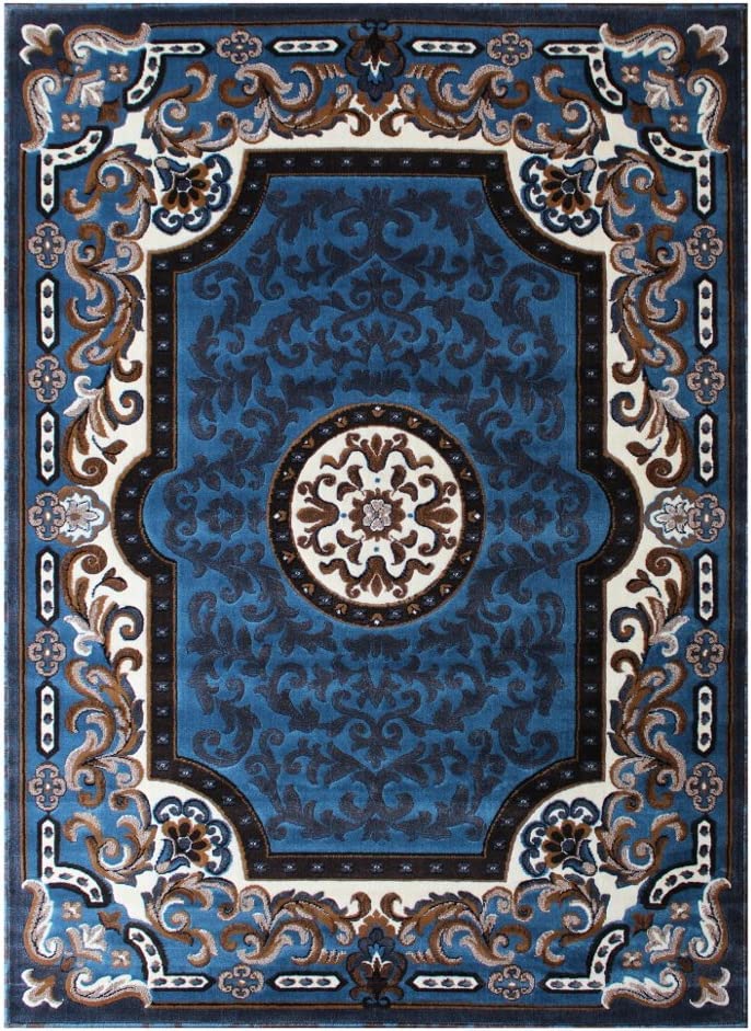 YHSF Traditional Floral Area Rug - Non-Slip Washable Carpet for Kitchen, Dining Room, or Entryway - Easy Clean Colorful Flower Rug - Grey, 5 ft 2 in x 7 ft