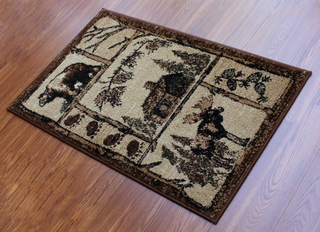 YHSF Cabin Style Area Rug Bear Elk Deer Moose Country Nature Wilderness Lodge Design