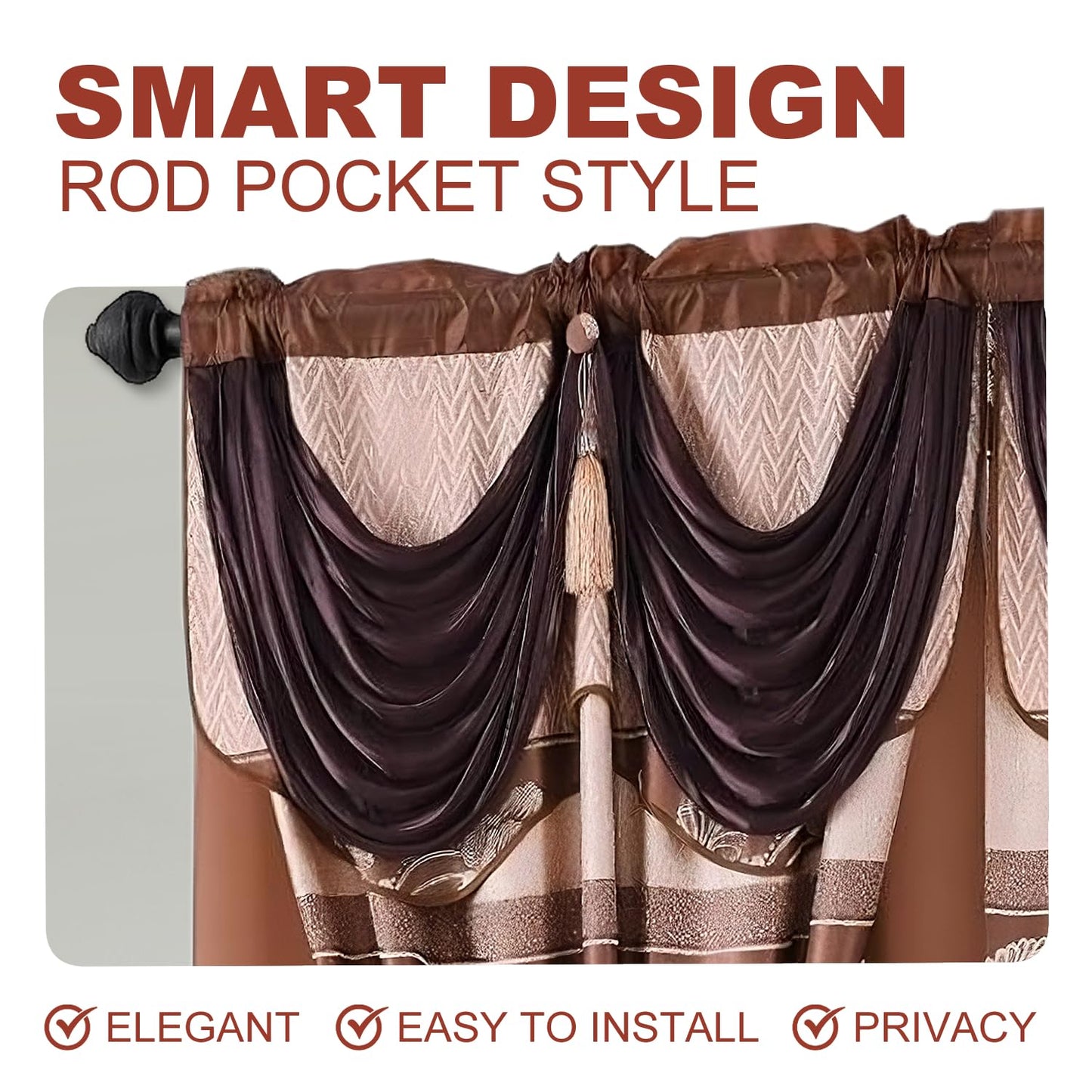 YHSF Jacquard Window Curtains for Living Room and Bedrooms - 54" W x 84" L 2-Panel Set Fancy Curtains with Valance Attached & 2 Tassle Tie Backs - Fancy Living Room Curtain with Valance - Turquoise