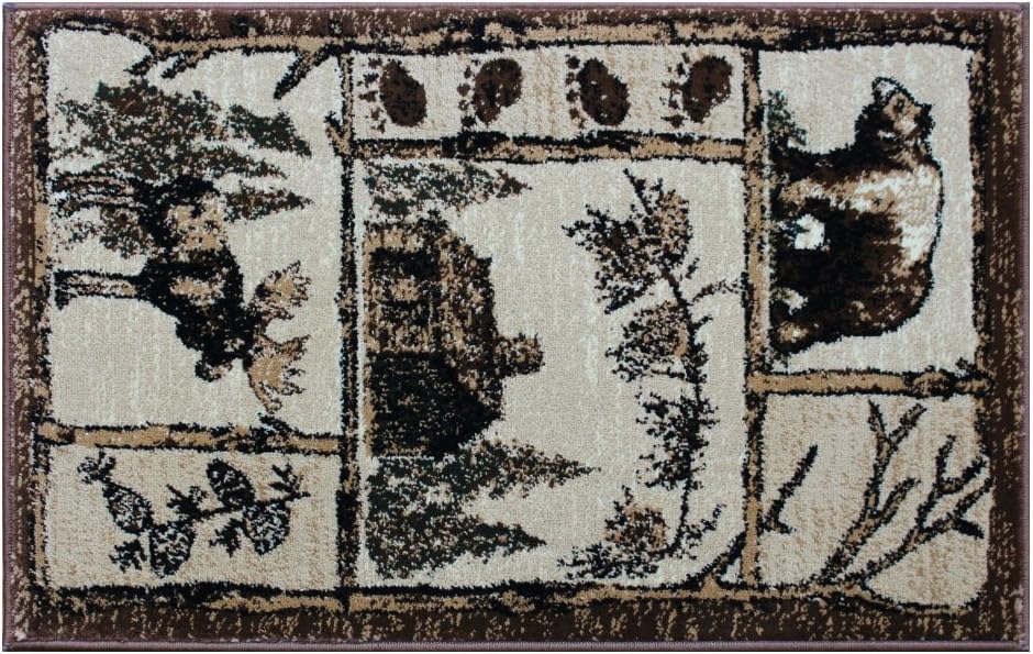 YHSF Cabin Style Area Rug Bear Elk Deer Moose Country Nature Wilderness Lodge Design