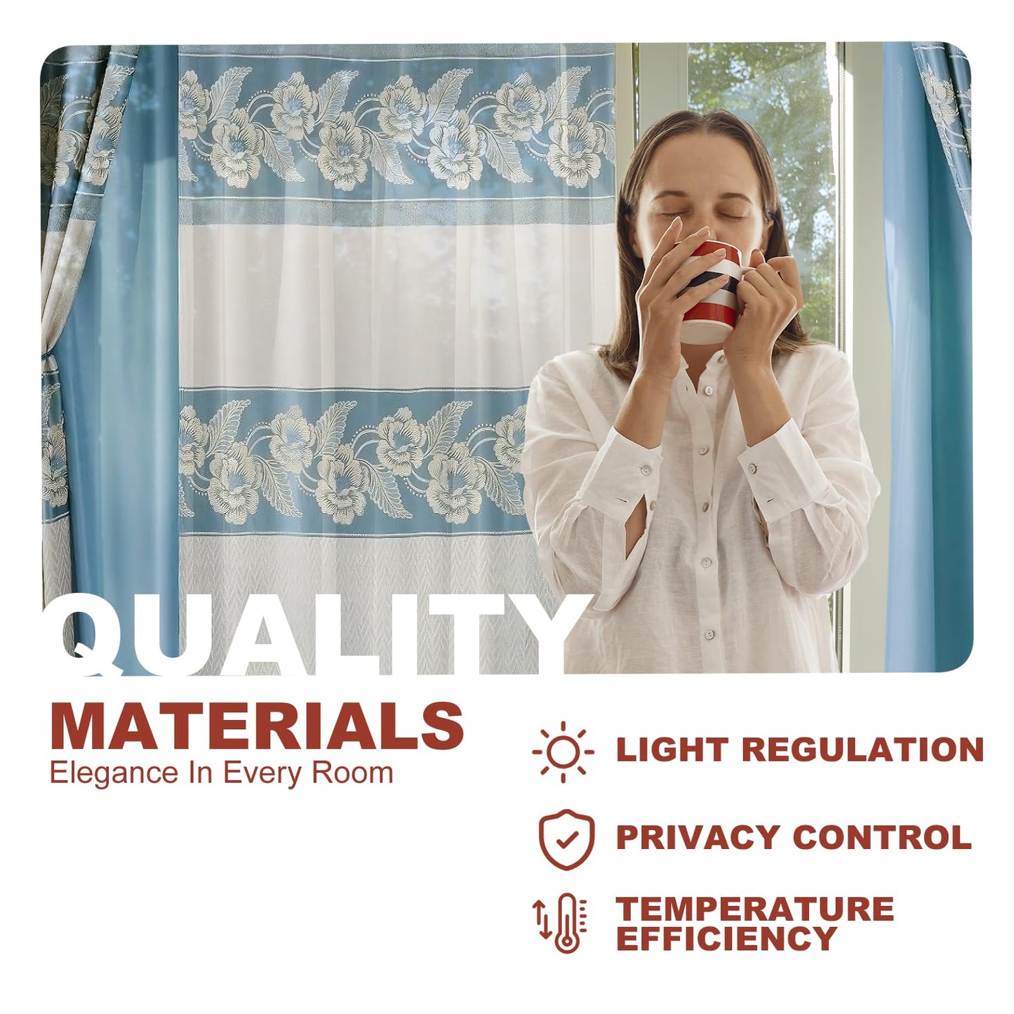 YHSF Jacquard Window Curtains for Living Room and Bedrooms - 54" W x 84" L 2-Panel Set Fancy Curtains with Valance Attached & 2 Tassle Tie Backs - Fancy Living Room Curtain with Valance - Turquoise