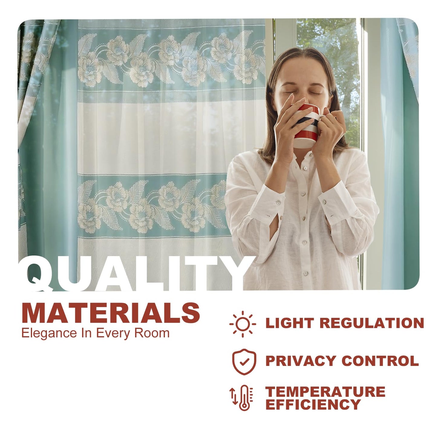 YHSF Jacquard Window Curtains for Living Room and Bedrooms - 54" W x 84" L 2-Panel Set Fancy Curtains with Valance Attached & 2 Tassle Tie Backs - Fancy Living Room Curtain with Valance - Turquoise