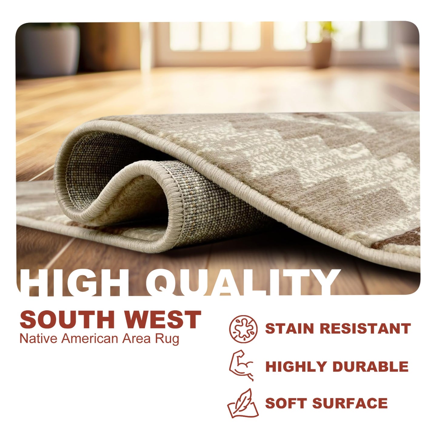 YHSF South West Native American Rug Ritz – Native Tribal American Indian Inspired Rug - Living Room, Bedroom, Hallway, Entryway & High-Traffic Area Rugs - Washable - Soft - Espresso, 8 Feet x 10 Feet