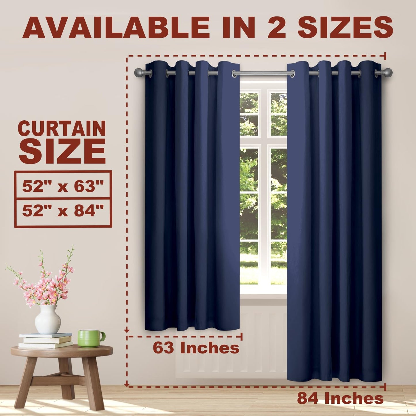 YHSF Blackout Curtains - Room Darkening Grommet Curtains for Bedroom, Living Room, Office - Solid Plain Design, Light Blocking, Thermal Insulation, Elegant Home Décor - 52x84 Inches, One Panel, Red