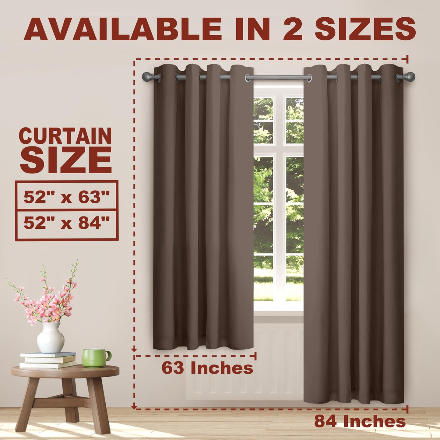YHSF Blackout Curtains - Room Darkening Grommet Curtains for Bedroom, Living Room, Office - Solid Plain Design, Light Blocking, Thermal Insulation, Elegant Home Décor - 52x84 Inches, One Panel, Red