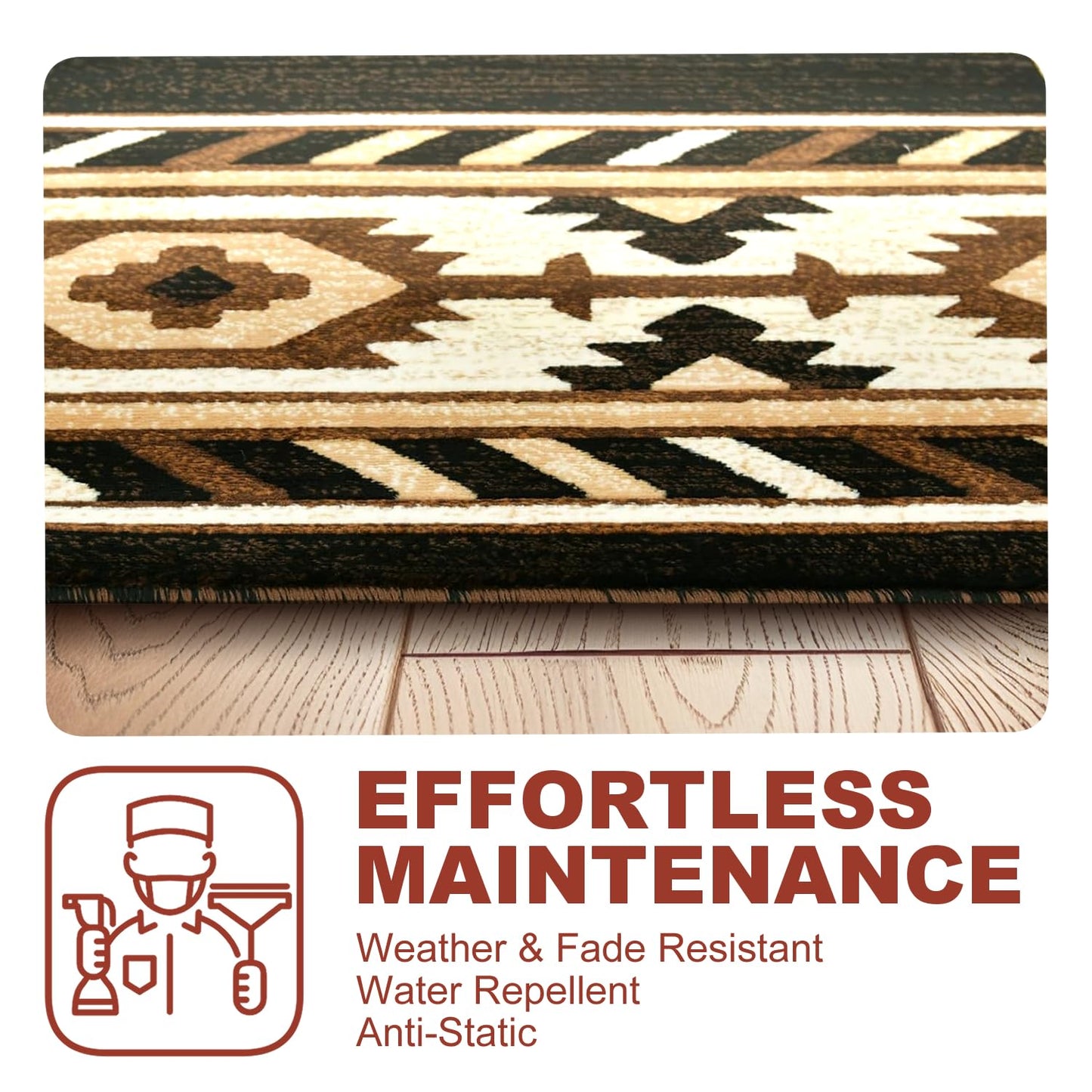 YHSF South West Native American Area Rug - Easy Clean, Thick, Soft, Durable Native Tribal American Indian Inspired Rug for Bedroom/Living Room/Hallways and More - Rust, 5 Feet x 7 Feet