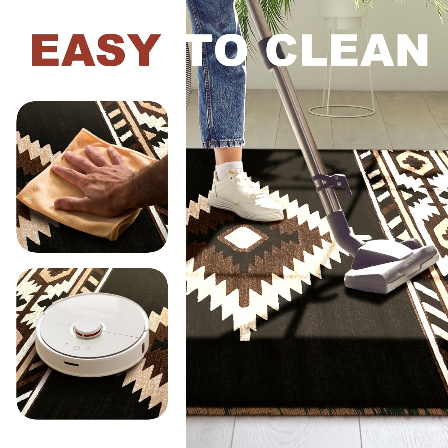 YHSF South West Native American Area Rug - Easy Clean, Thick, Soft, Durable Native Tribal American Indian Inspired Rug for Bedroom/Living Room/Hallways and More - Rust, 5 Feet x 7 Feet