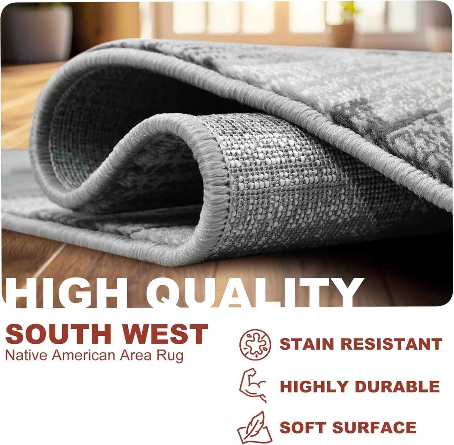 YHSF South West Native American Rug Ritz – Native Tribal American Indian Inspired Rug - Living Room, Bedroom, Hallway, Entryway & High-Traffic Area Rugs - Washable - Soft - Espresso, 8 Feet x 10 Feet