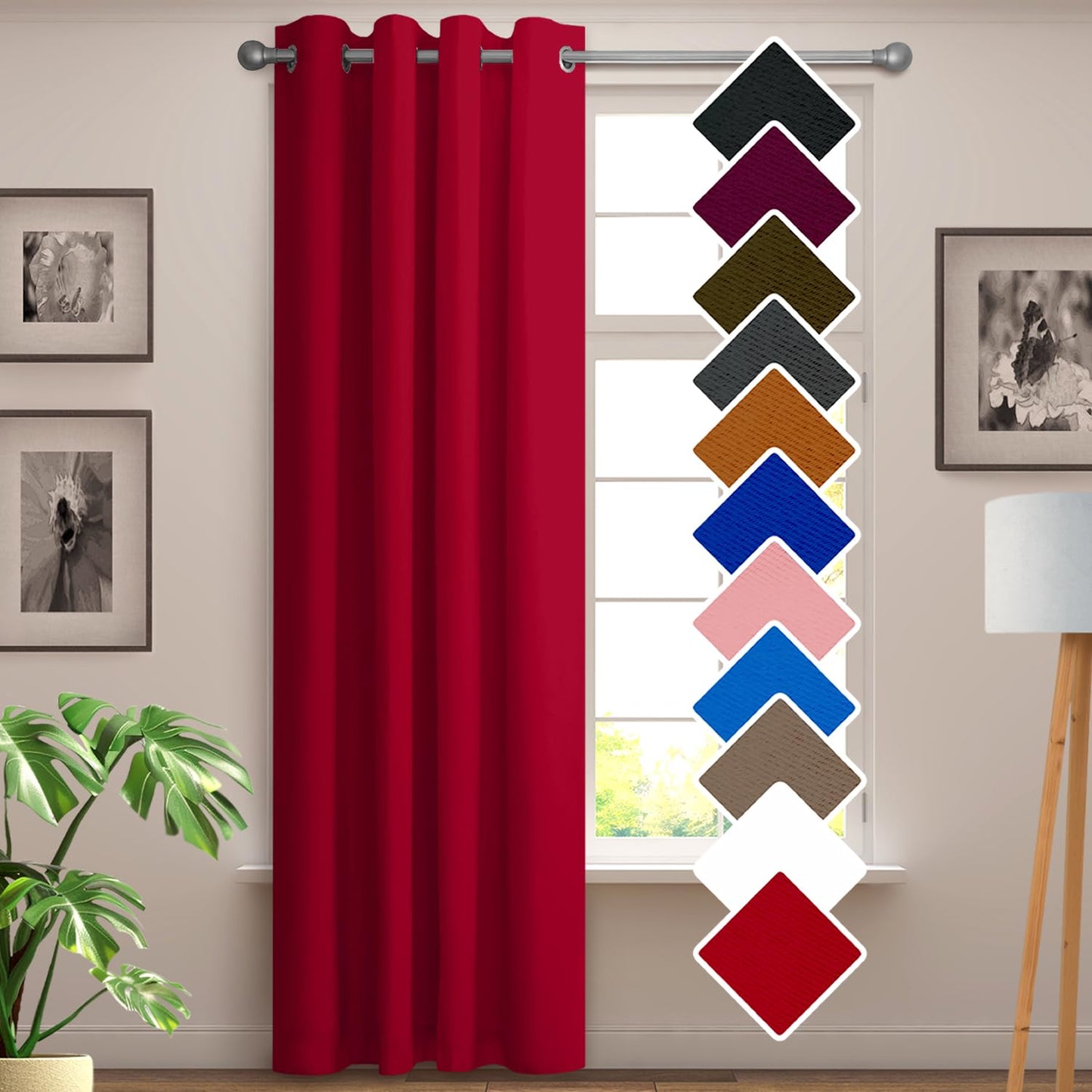 YHSF Blackout Curtains - Room Darkening Grommet Curtains for Bedroom, Living Room, Office - Solid Plain Design, Light Blocking, Thermal Insulation, Elegant Home Décor - 52x84 Inches, One Panel, Red