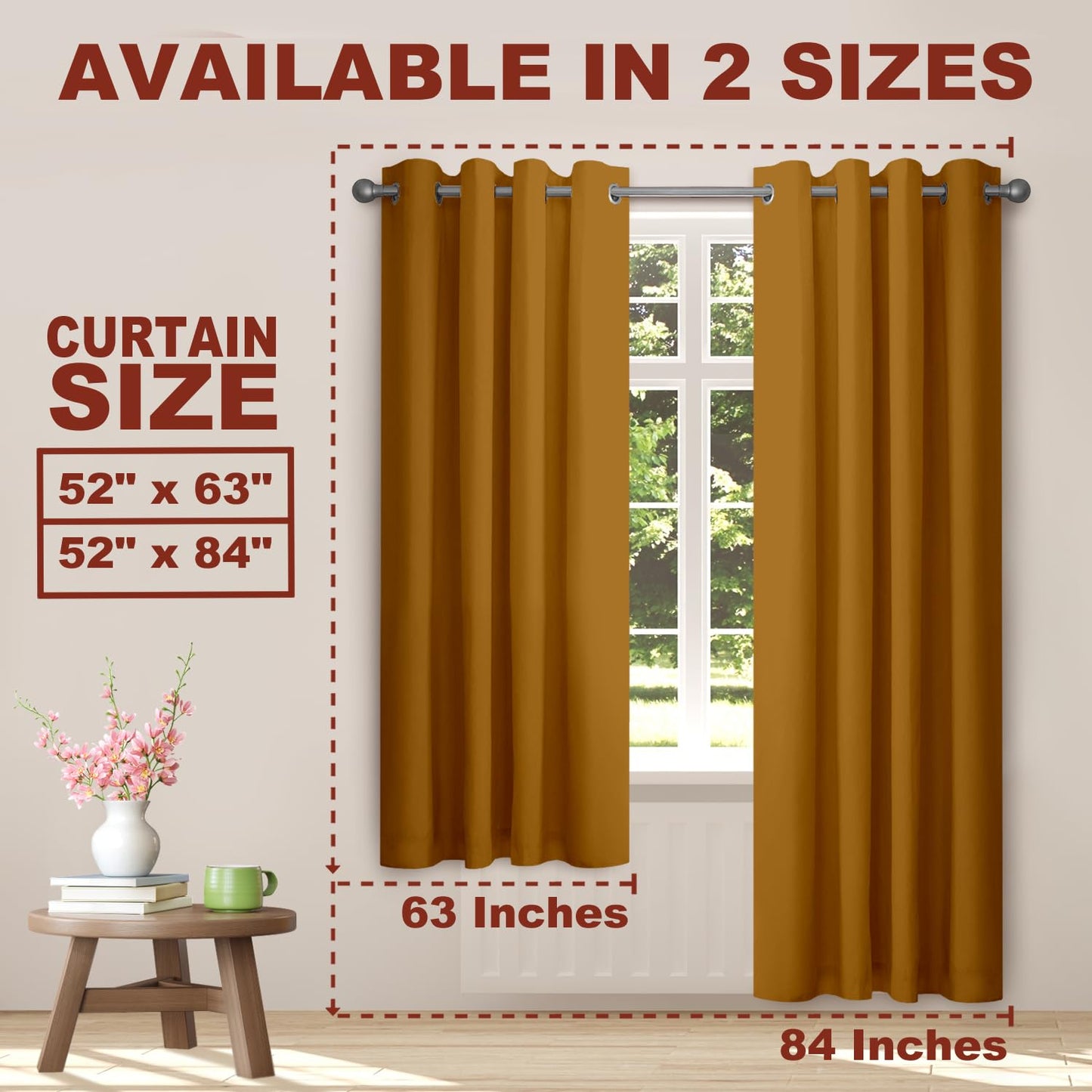 YHSF Blackout Curtains - Room Darkening Grommet Curtains for Bedroom, Living Room, Office - Solid Plain Design, Light Blocking, Thermal Insulation, Elegant Home Décor - 52x84 Inches, One Panel, Red
