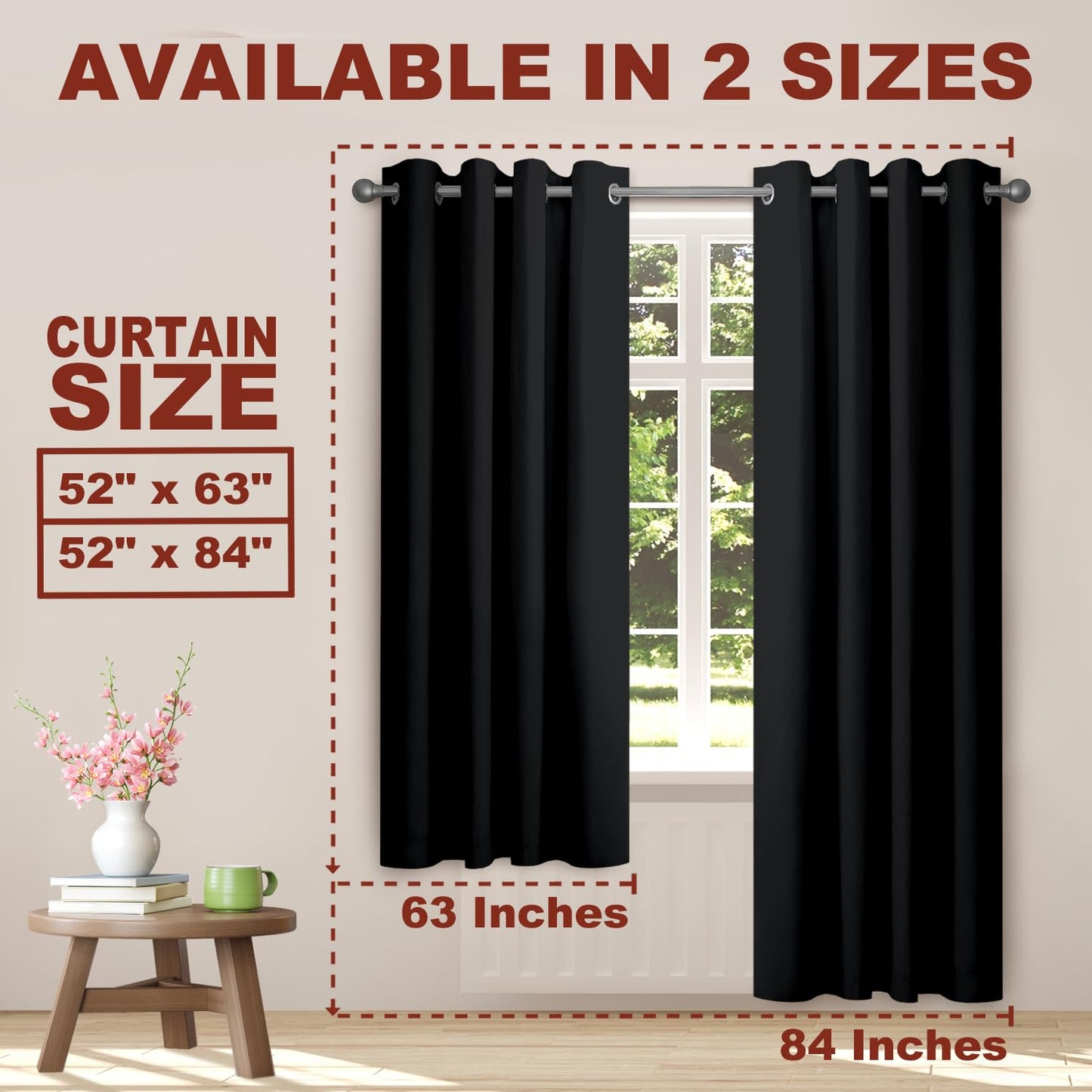 YHSF Blackout Curtains - Room Darkening Grommet Curtains for Bedroom, Living Room, Office - Solid Plain Design, Light Blocking, Thermal Insulation, Elegant Home Décor - 52x84 Inches, One Panel, Red