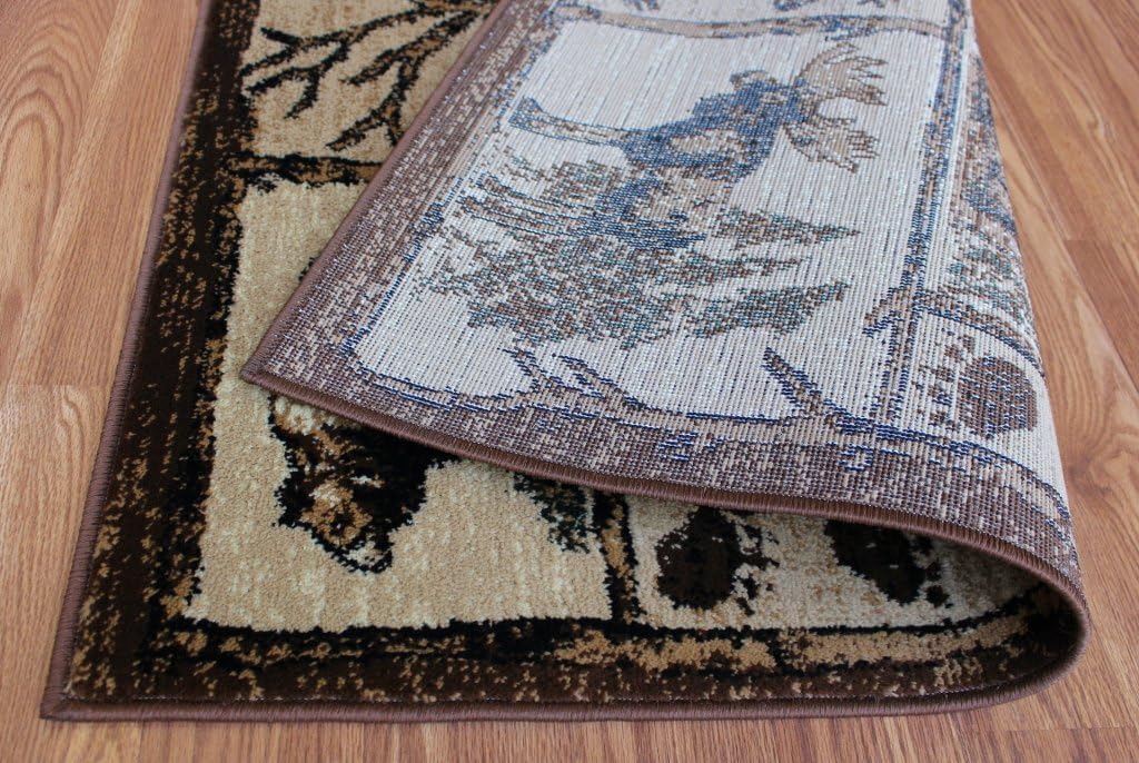 YHSF Cabin Style Area Rug Bear Elk Deer Moose Country Nature Wilderness Lodge Design