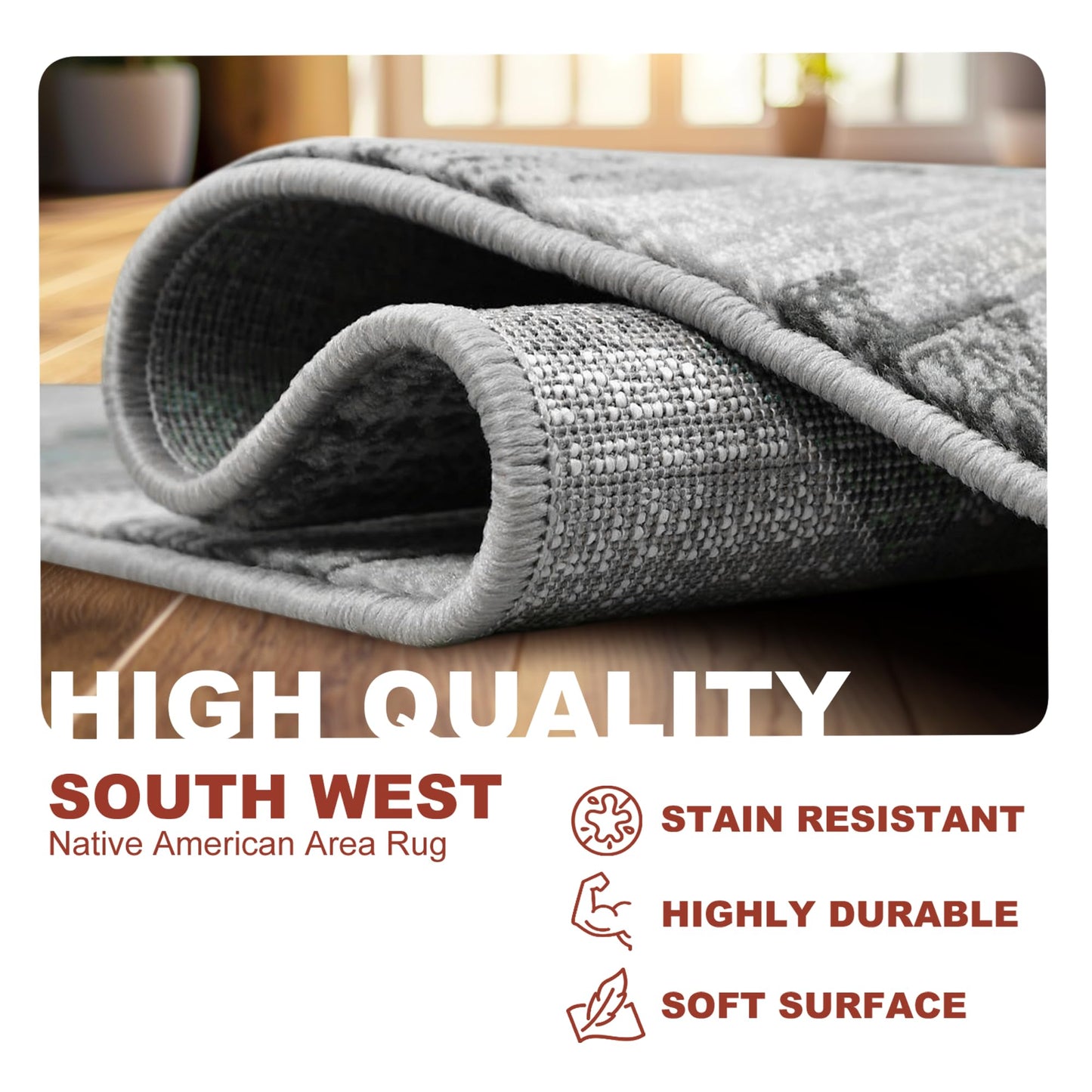 YHSF South West Native American Rug Ritz – Native Tribal American Indian Inspired Rug - Living Room, Bedroom, Hallway, Entryway & High-Traffic Area Rugs - Washable - Soft - Espresso, 8 Feet x 10 Feet