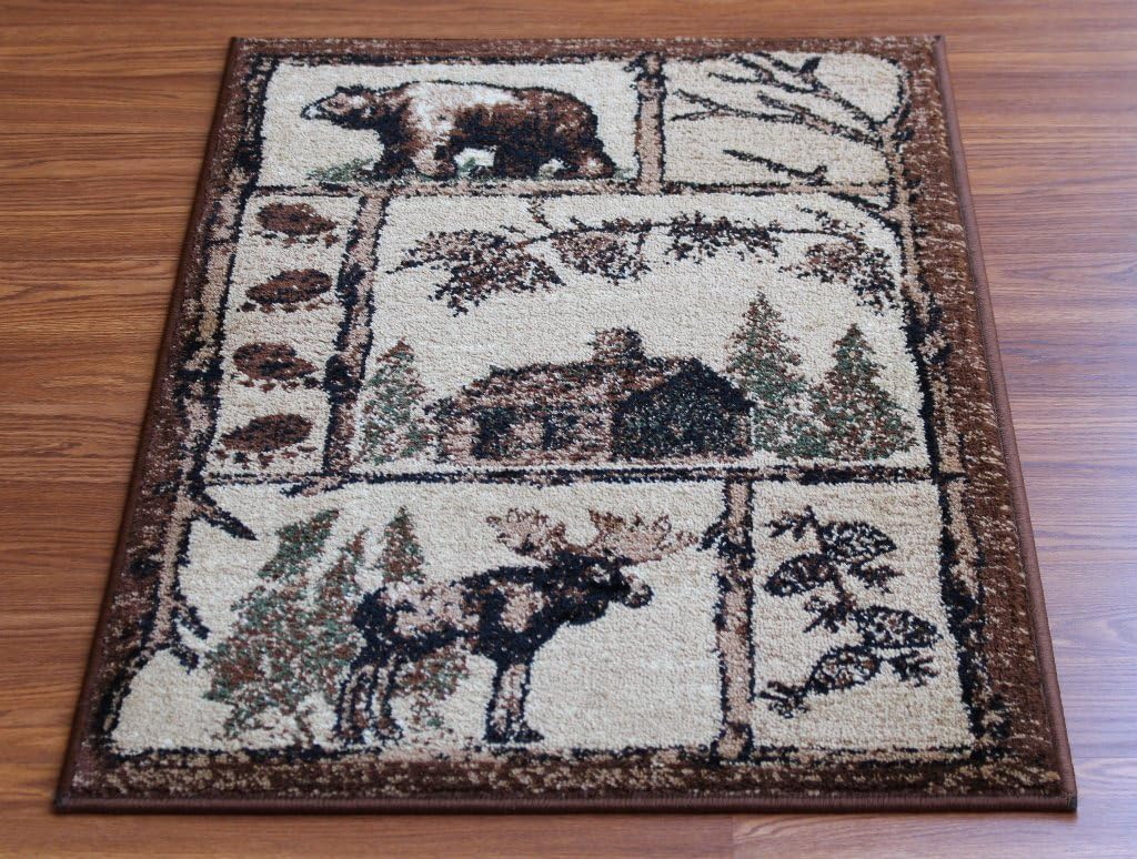YHSF Cabin Style Area Rug Bear Elk Deer Moose Country Nature Wilderness Lodge Design