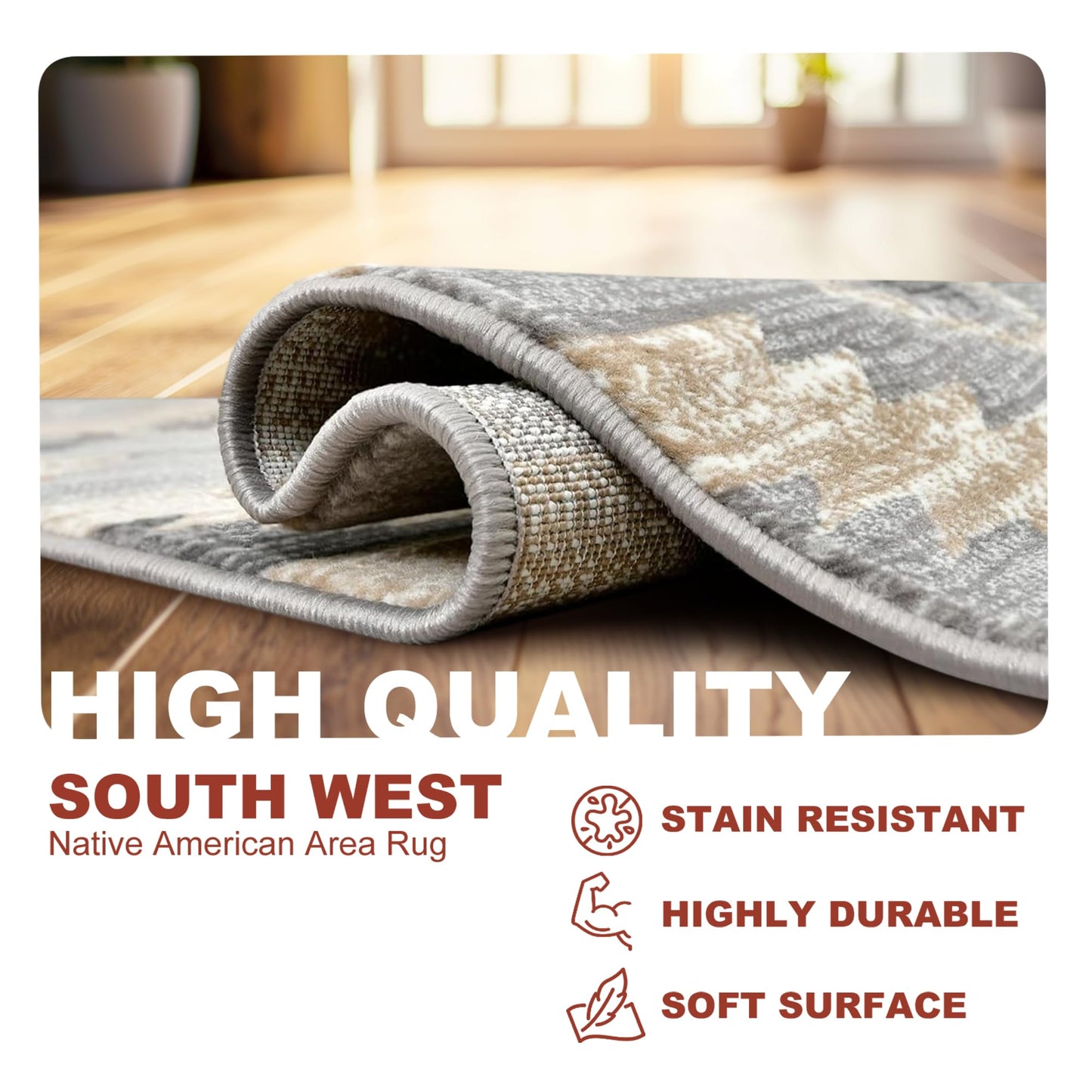 YHSF South West Native American Rug Ritz – Native Tribal American Indian Inspired Rug - Living Room, Bedroom, Hallway, Entryway & High-Traffic Area Rugs - Washable - Soft - Espresso, 8 Feet x 10 Feet