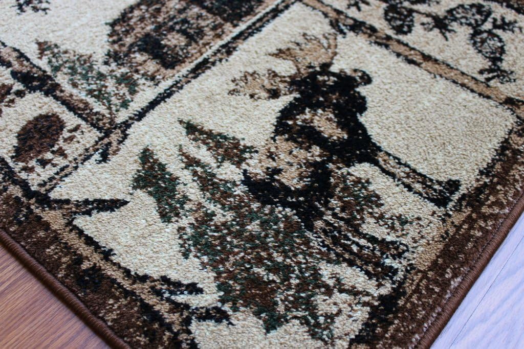 YHSF Cabin Style Area Rug Bear Elk Deer Moose Country Nature Wilderness Lodge Design
