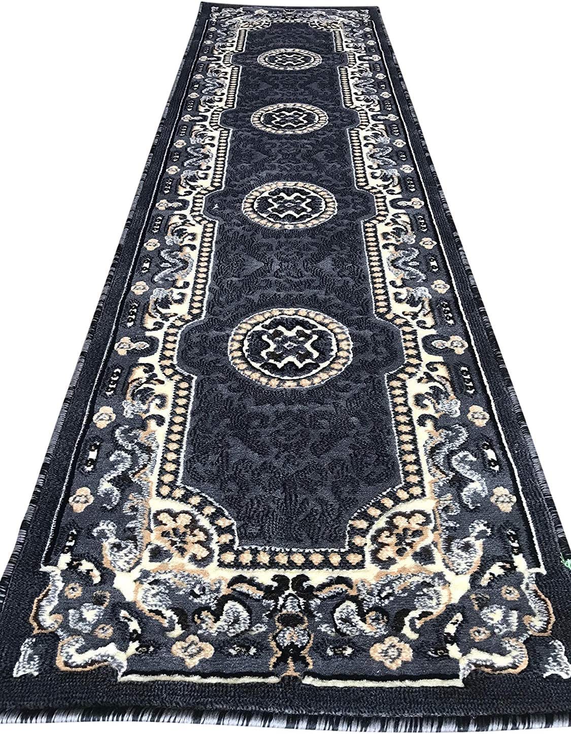 YHSF Traditional Floral Area Rug - Non-Slip Washable Carpet for Kitchen, Dining Room, or Entryway - Easy Clean Colorful Flower Rug - Grey, 5 ft 2 in x 7 ft