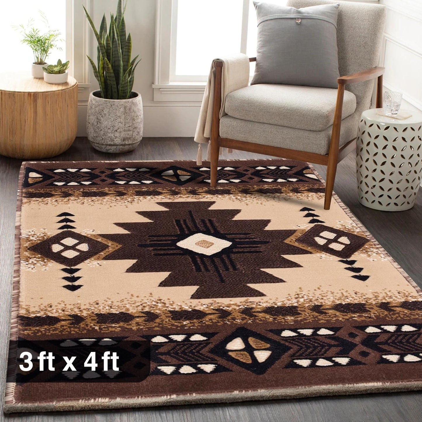YHSF South West Native American Area Rug C318 - Easy Clean, Thick, Soft, Durable Native Tribal American Indian Inspired Rug for Bedroom/Living Room and More - Berber, 5 Feet x 7 Feet