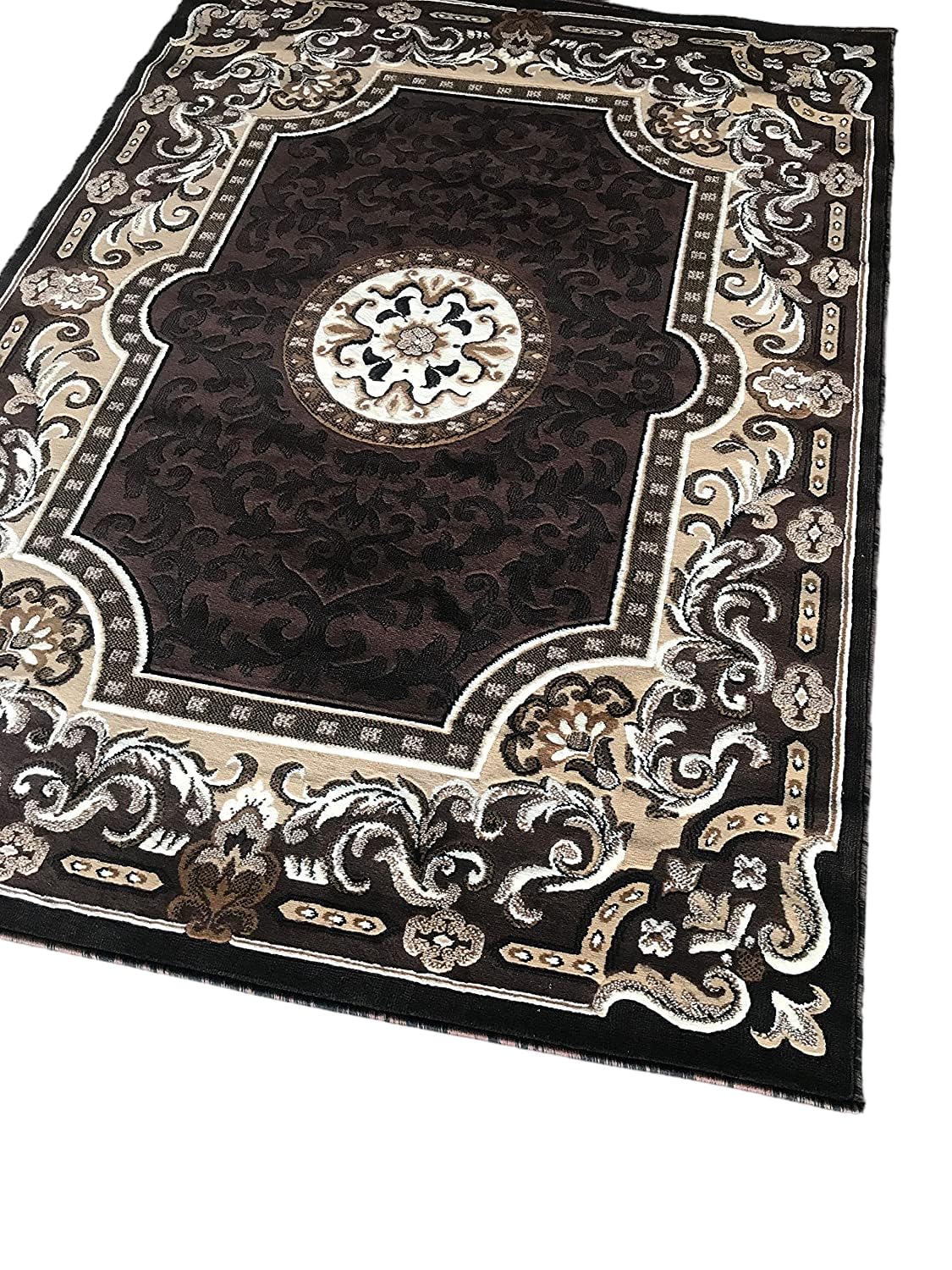 YHSF Traditional Floral Area Rug - Non-Slip Washable Carpet for Kitchen, Dining Room, or Entryway - Easy Clean Colorful Flower Rug - Grey, 5 ft 2 in x 7 ft