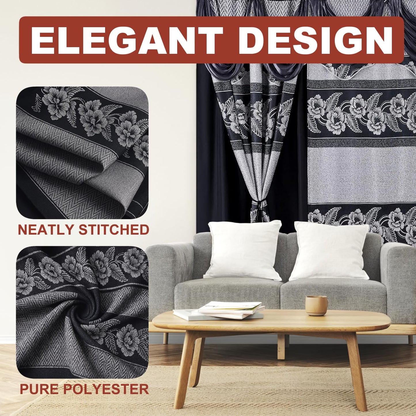 YHSF Jacquard Window Curtains for Living Room and Bedrooms - 54" W x 84" L 2-Panel Set Fancy Curtains with Valance Attached & 2 Tassle Tie Backs - Fancy Living Room Curtain with Valance - Turquoise