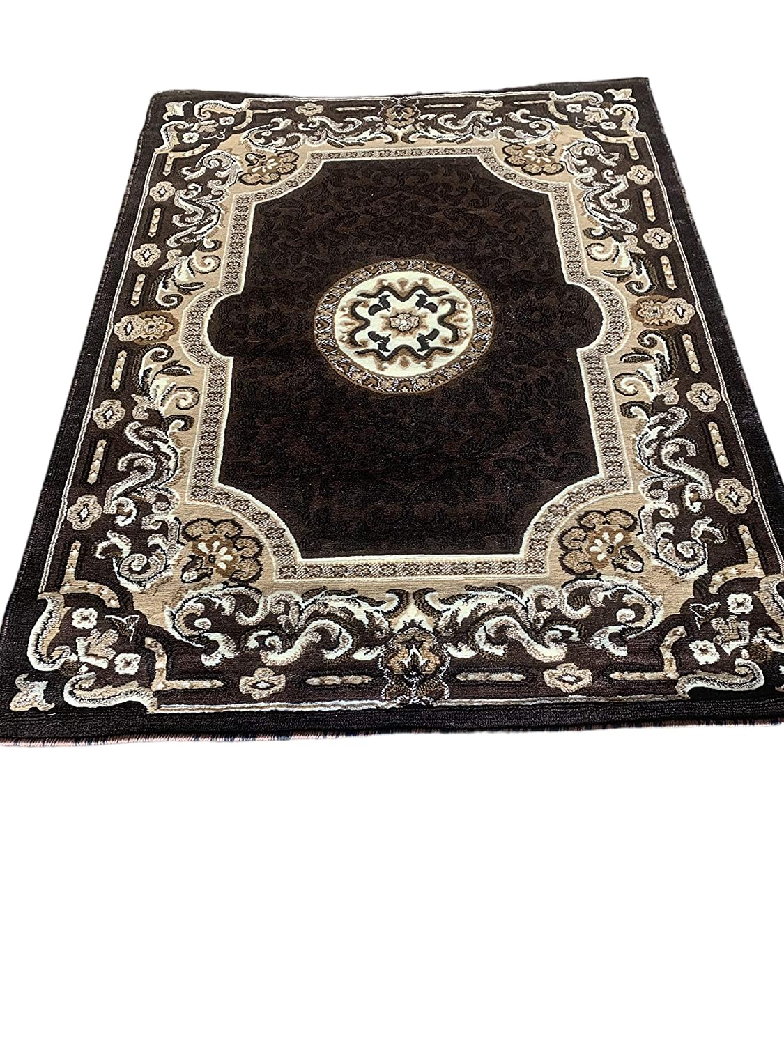 YHSF Traditional Floral Area Rug - Non-Slip Washable Carpet for Kitchen, Dining Room, or Entryway - Easy Clean Colorful Flower Rug - Grey, 5 ft 2 in x 7 ft