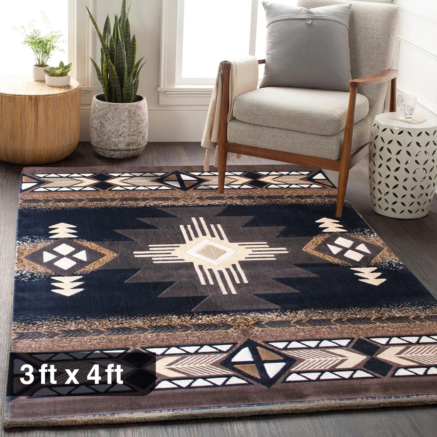 YHSF South West Native American Area Rug C318 - Easy Clean, Thick, Soft, Durable Native Tribal American Indian Inspired Rug for Bedroom/Living Room and More - Berber, 5 Feet x 7 Feet