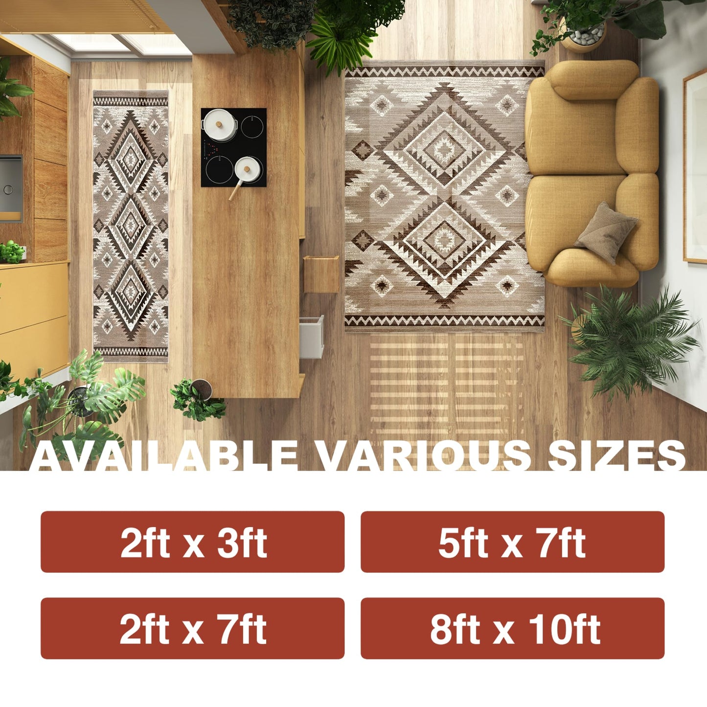 YHSF South West Native American Rug Ritz – Native Tribal American Indian Inspired Rug - Living Room, Bedroom, Hallway, Entryway & High-Traffic Area Rugs - Washable - Soft - Espresso, 8 Feet x 10 Feet