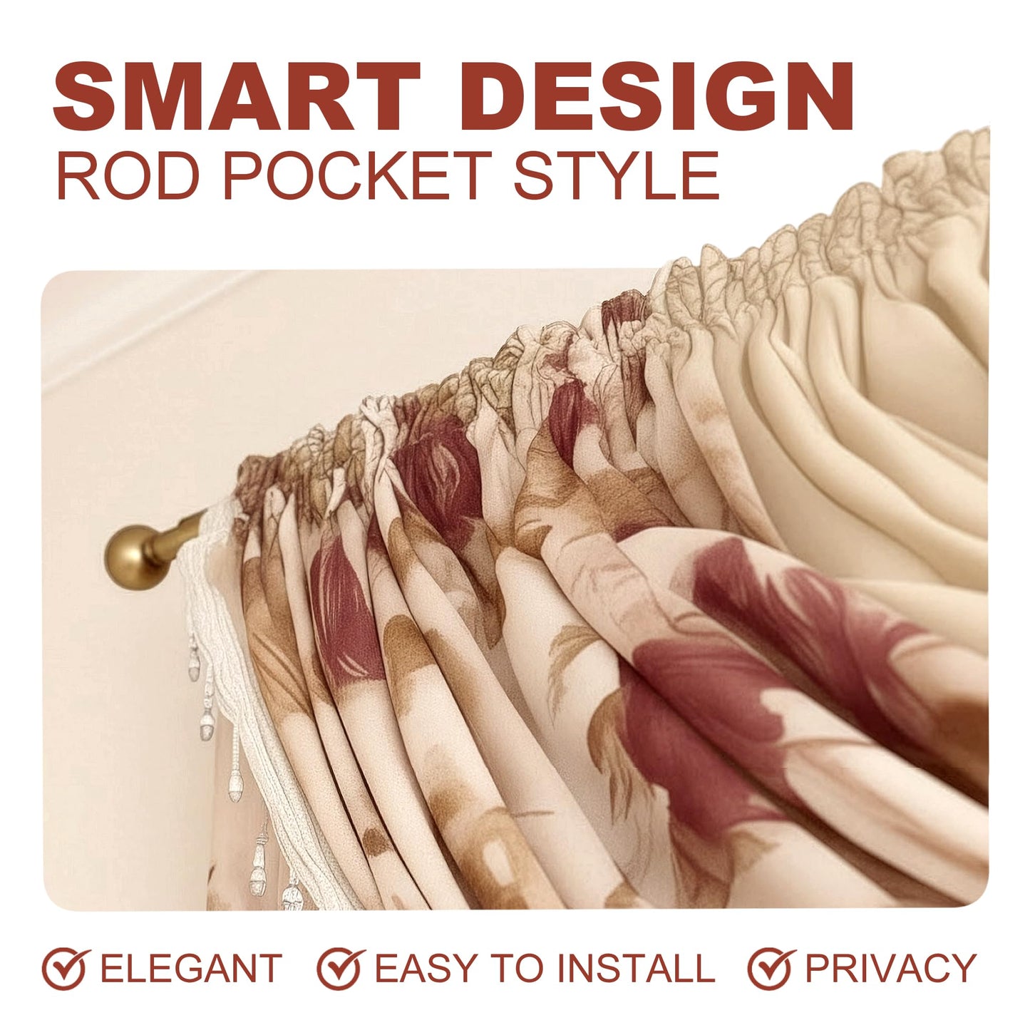 YHSF Sheer Curtains Laura Collection - 4 Panel Set, 84 Inches Long - Elegant Curtains for Bedroom & More - Valances with Beads & 2 tiebacks - 55” x 84" - Easy Install, Multicolor, Floral Rose Taupe