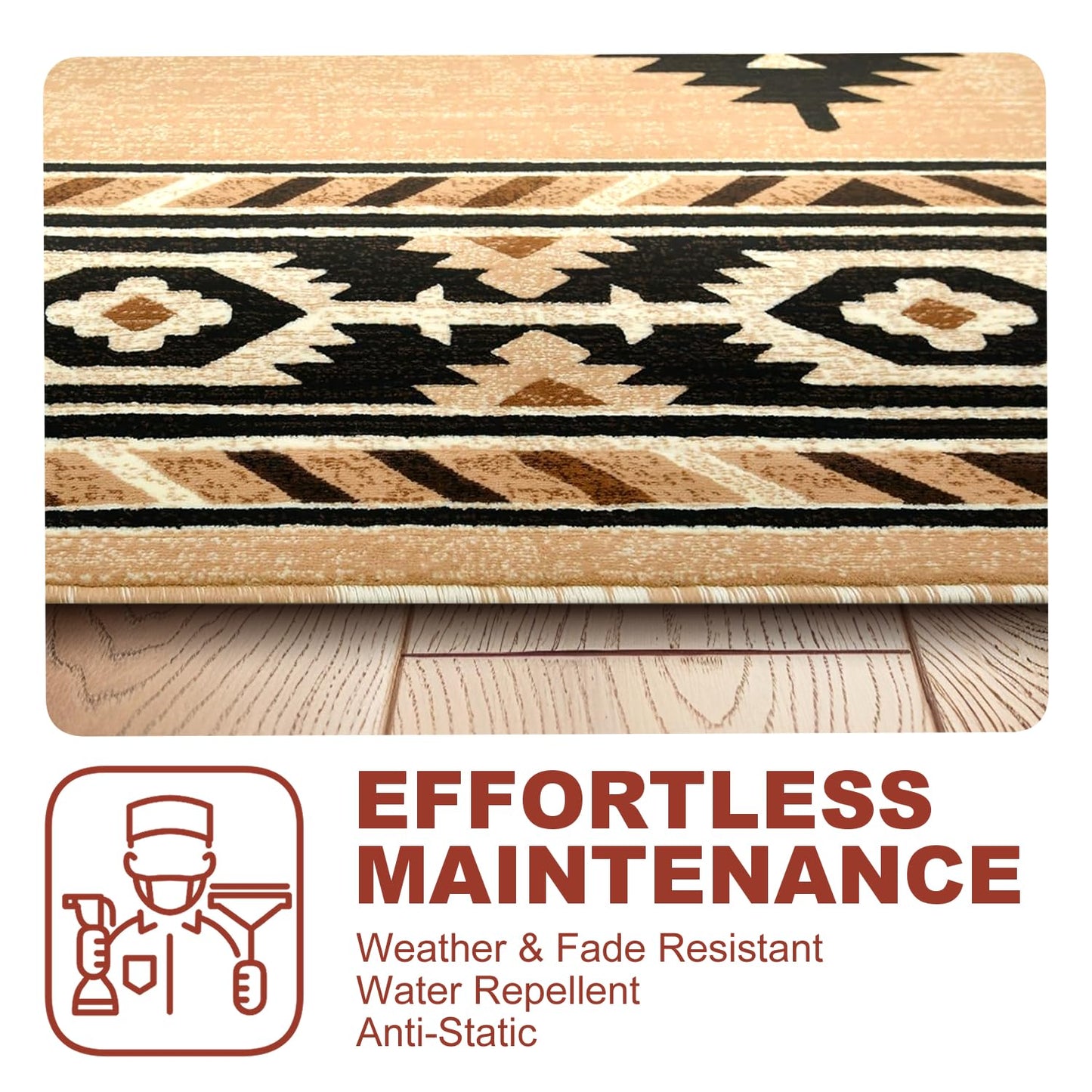 YHSF South West Native American Area Rug - Easy Clean, Thick, Soft, Durable Native Tribal American Indian Inspired Rug for Bedroom/Living Room/Hallways and More - Rust, 5 Feet x 7 Feet