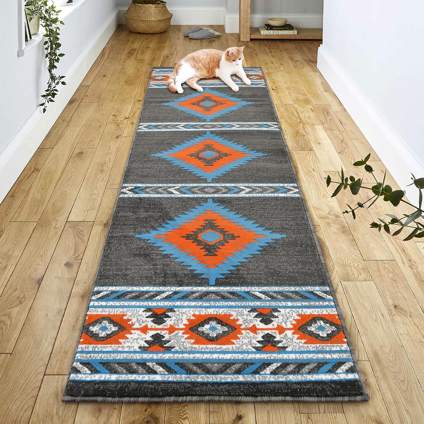 YHSF South West Native American Area Rug - Easy Clean, Thick, Soft, Durable Native Tribal American Indian Inspired Rug for Bedroom/Living Room/Hallways and More - Rust, 5 Feet x 7 Feet