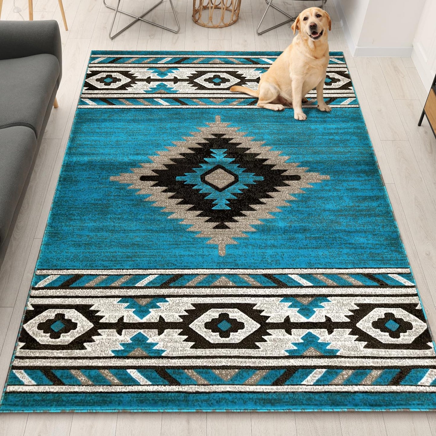 YHSF South West Native American Area Rug - Easy Clean, Thick, Soft, Durable Native Tribal American Indian Inspired Rug for Bedroom/Living Room/Hallways and More - Rust, 5 Feet x 7 Feet