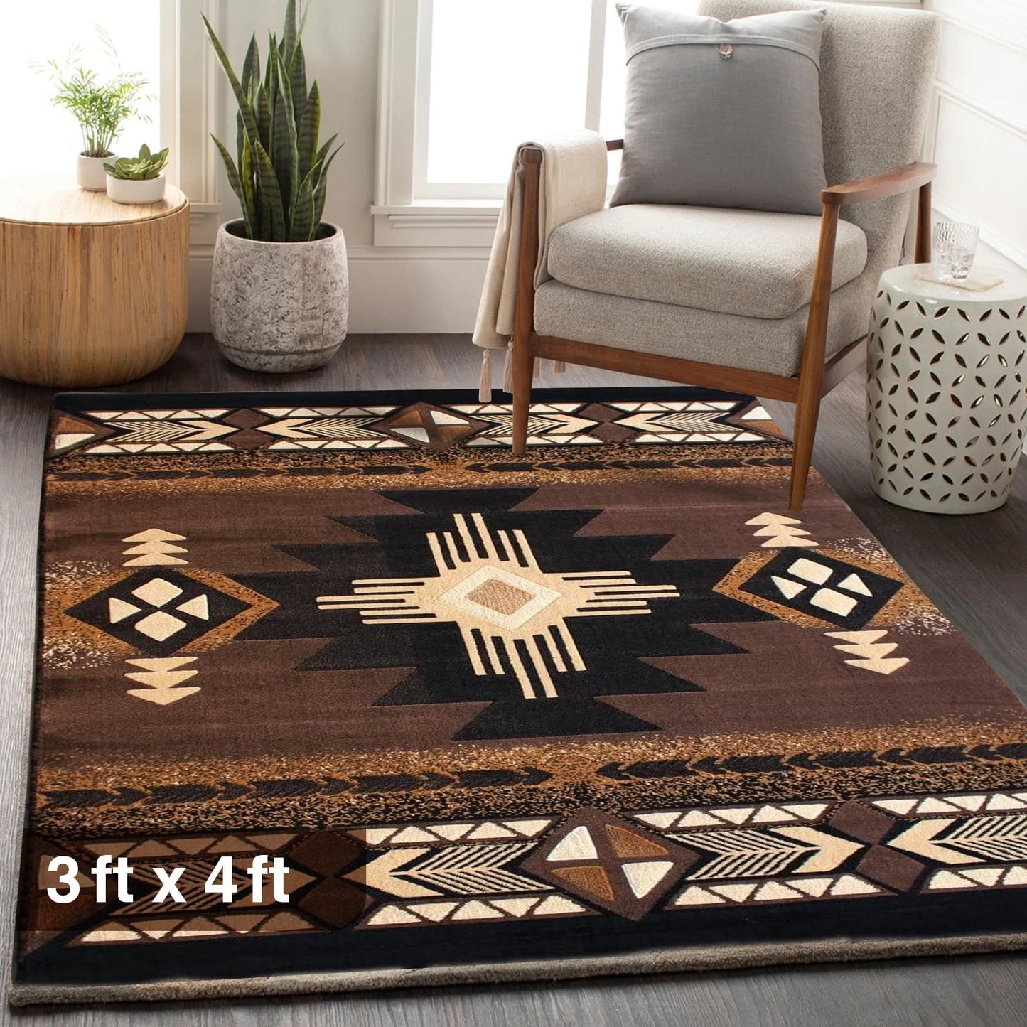 YHSF South West Native American Area Rug C318 - Easy Clean, Thick, Soft, Durable Native Tribal American Indian Inspired Rug for Bedroom/Living Room and More - Berber, 5 Feet x 7 Feet
