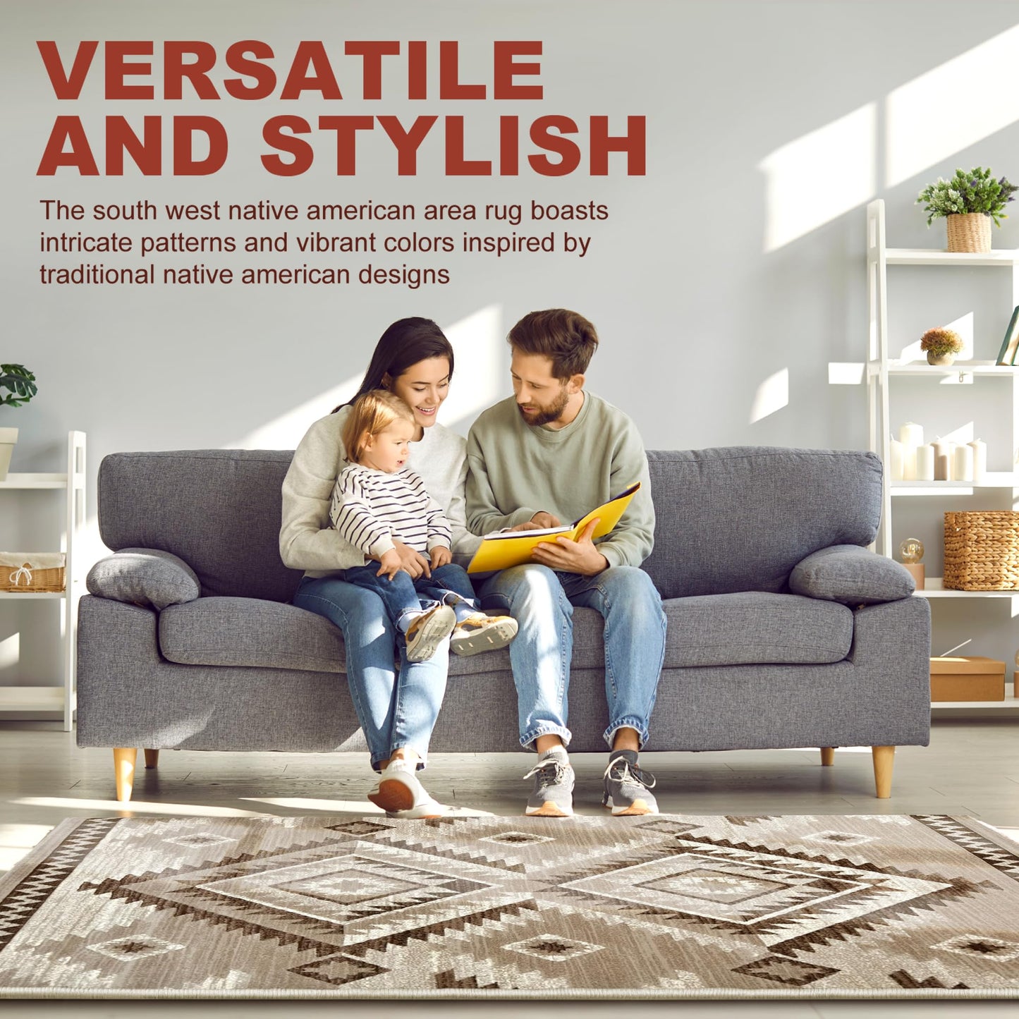 YHSF South West Native American Rug Ritz – Native Tribal American Indian Inspired Rug - Living Room, Bedroom, Hallway, Entryway & High-Traffic Area Rugs - Washable - Soft - Espresso, 8 Feet x 10 Feet