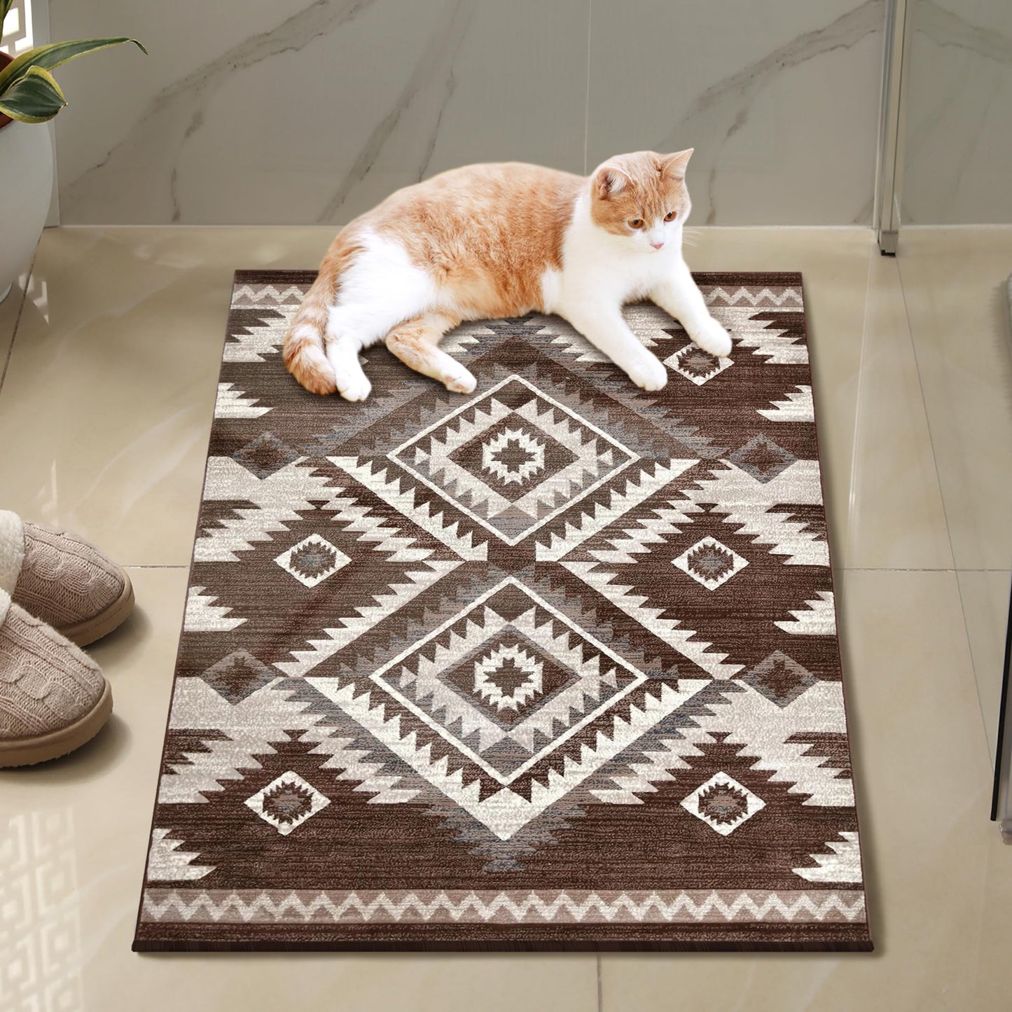 YHSF South West Native American Rug Ritz – Native Tribal American Indian Inspired Rug - Living Room, Bedroom, Hallway, Entryway & High-Traffic Area Rugs - Washable - Soft - Espresso, 8 Feet x 10 Feet