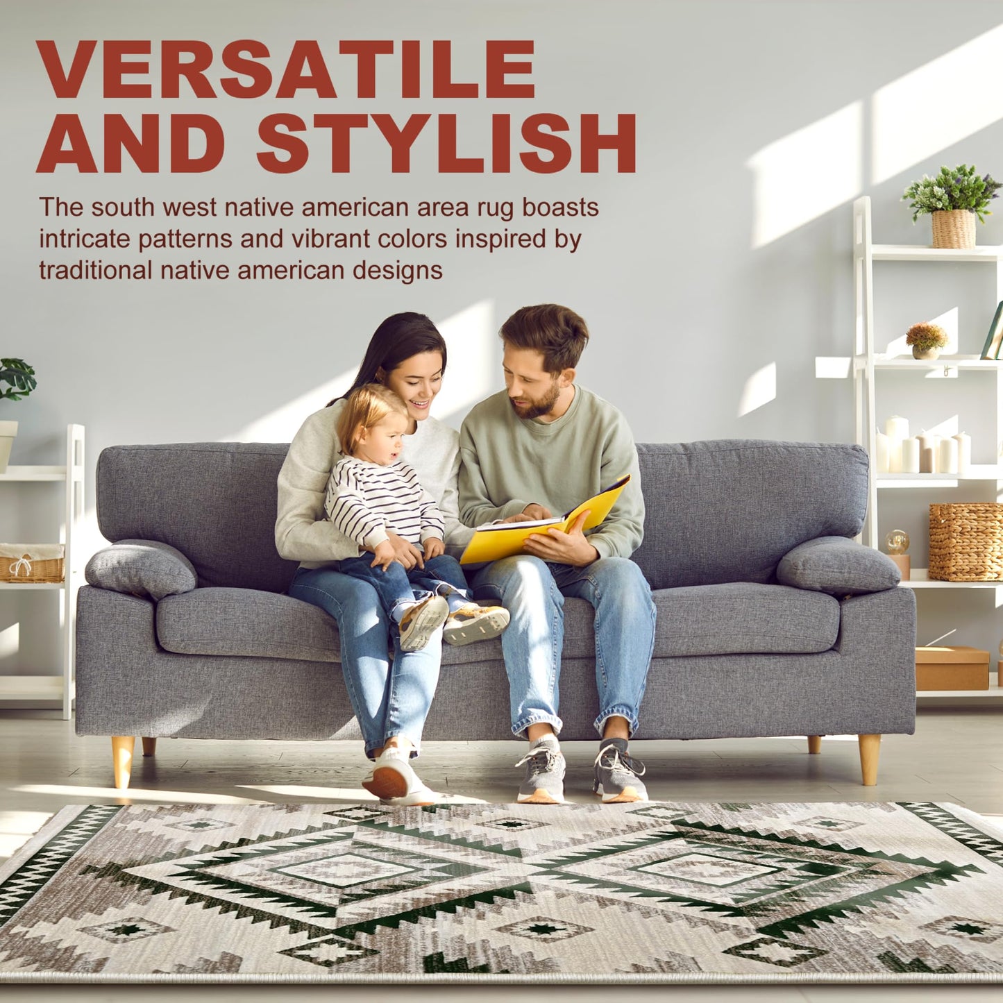 YHSF South West Native American Rug Ritz – Native Tribal American Indian Inspired Rug - Living Room, Bedroom, Hallway, Entryway & High-Traffic Area Rugs - Washable - Soft - Espresso, 8 Feet x 10 Feet