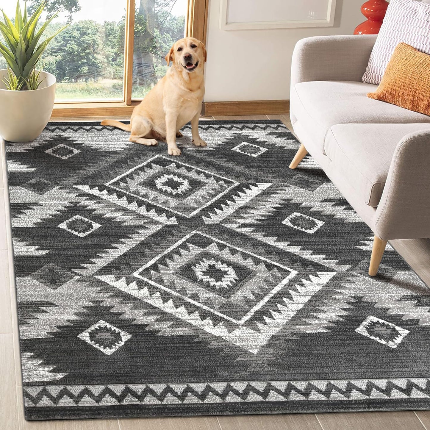 YHSF South West Native American Rug Ritz – Native Tribal American Indian Inspired Rug - Living Room, Bedroom, Hallway, Entryway & High-Traffic Area Rugs - Washable - Soft - Espresso, 8 Feet x 10 Feet
