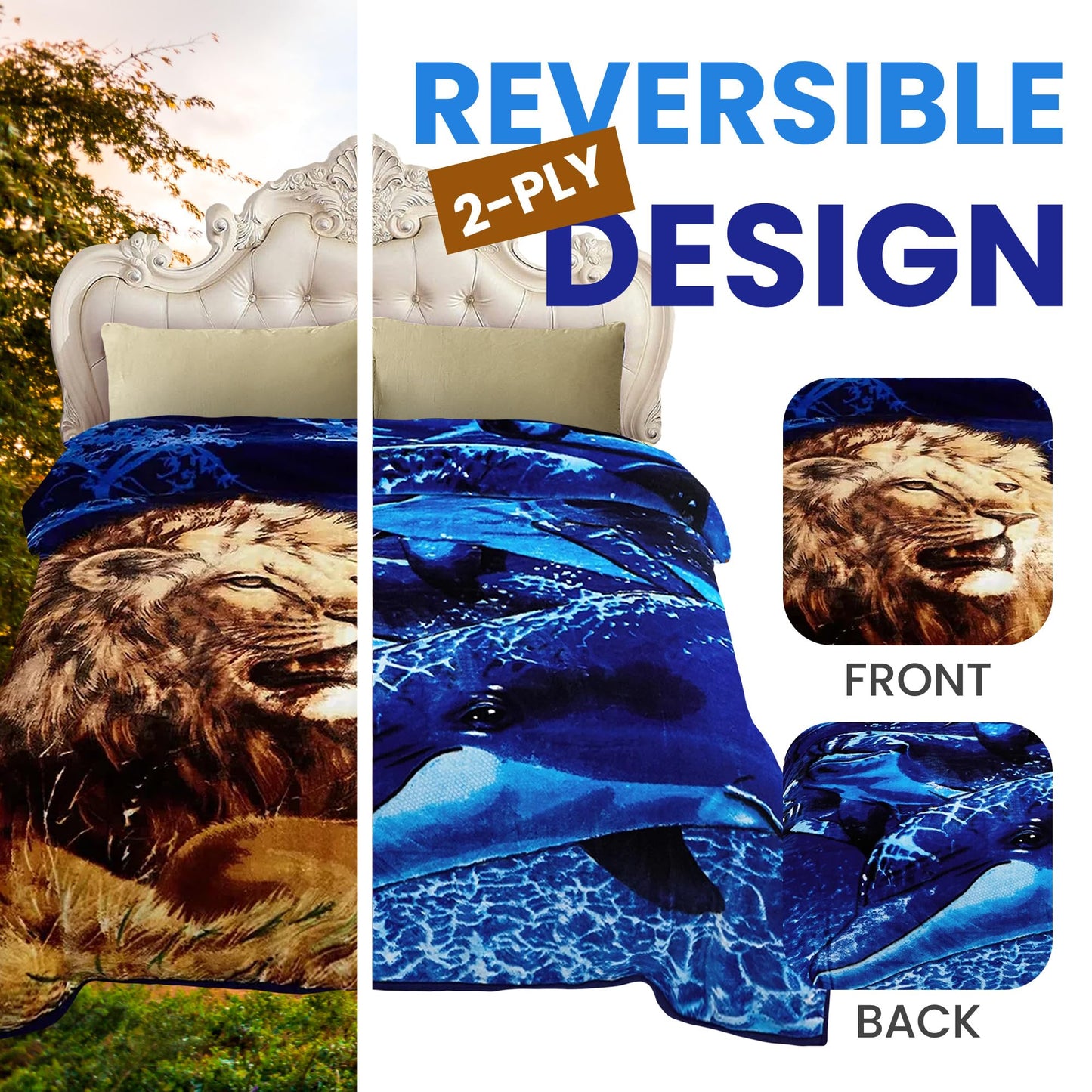 YHSF Korean Mink Blanket - 2 Ply Thick & Soft Reversible Printed Plush Throw - Warm Cozy & Comfy Korean Faux Mink Blanket - Ideal Gift, Easy Care, Fade-Proof, Peony, King Size, 6 LB, 83 in x 91 in