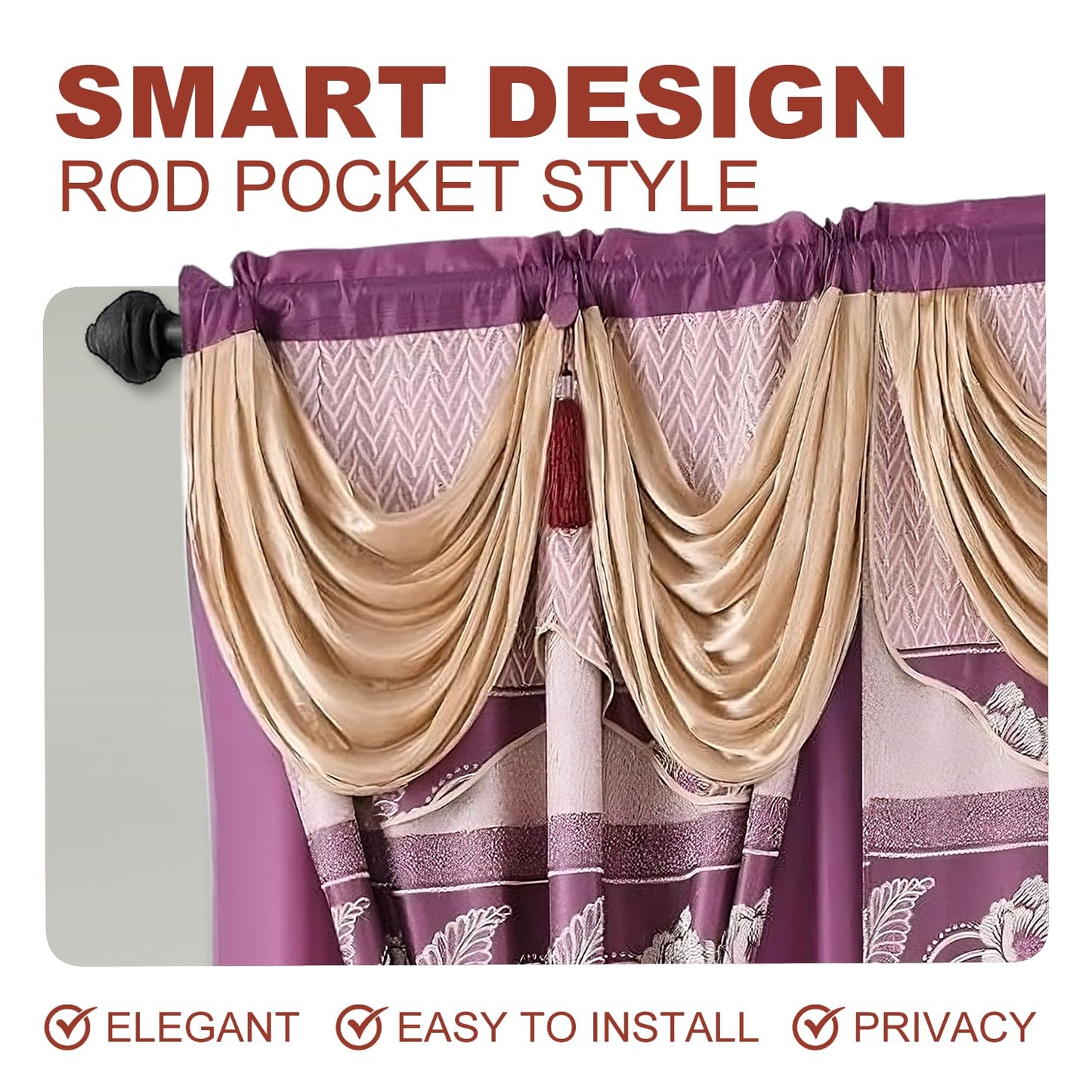 YHSF Jacquard Window Curtains for Living Room and Bedrooms - 54" W x 84" L 2-Panel Set Fancy Curtains with Valance Attached & 2 Tassle Tie Backs - Fancy Living Room Curtain with Valance - Turquoise