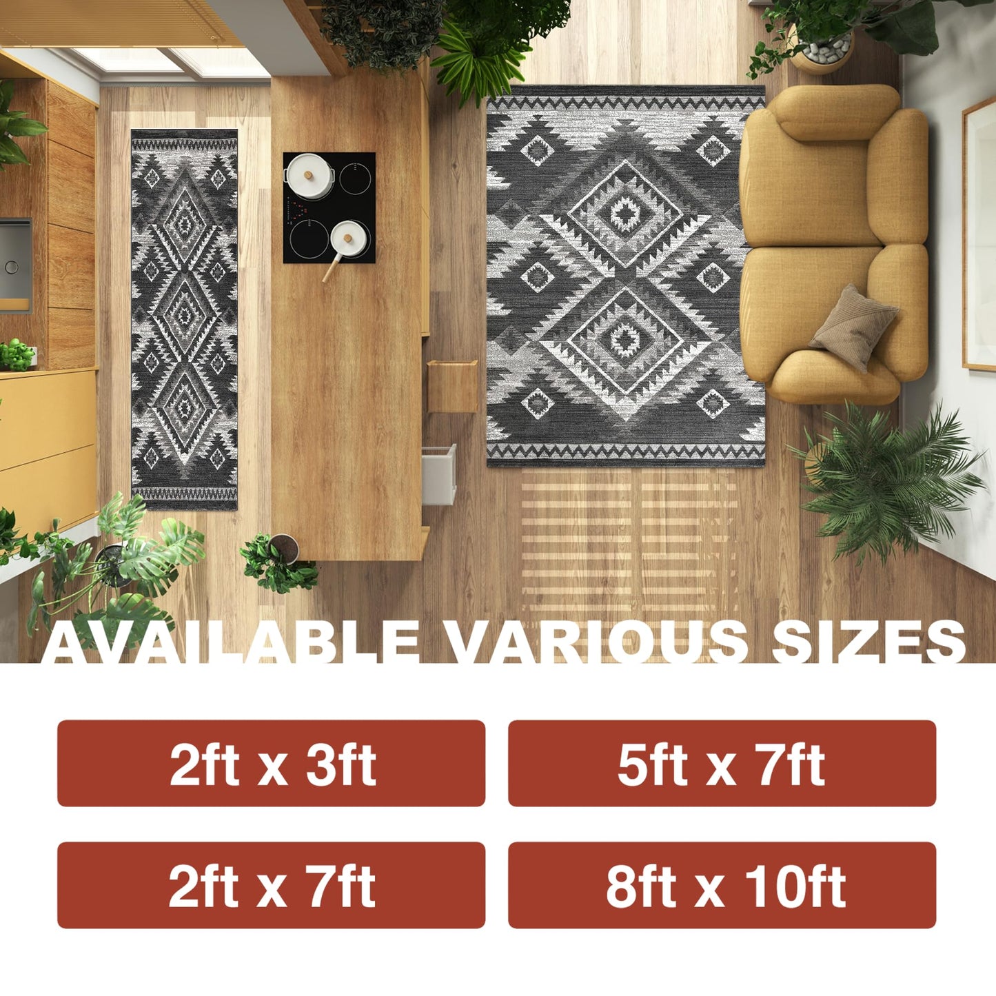 YHSF South West Native American Rug Ritz – Native Tribal American Indian Inspired Rug - Living Room, Bedroom, Hallway, Entryway & High-Traffic Area Rugs - Washable - Soft - Espresso, 8 Feet x 10 Feet