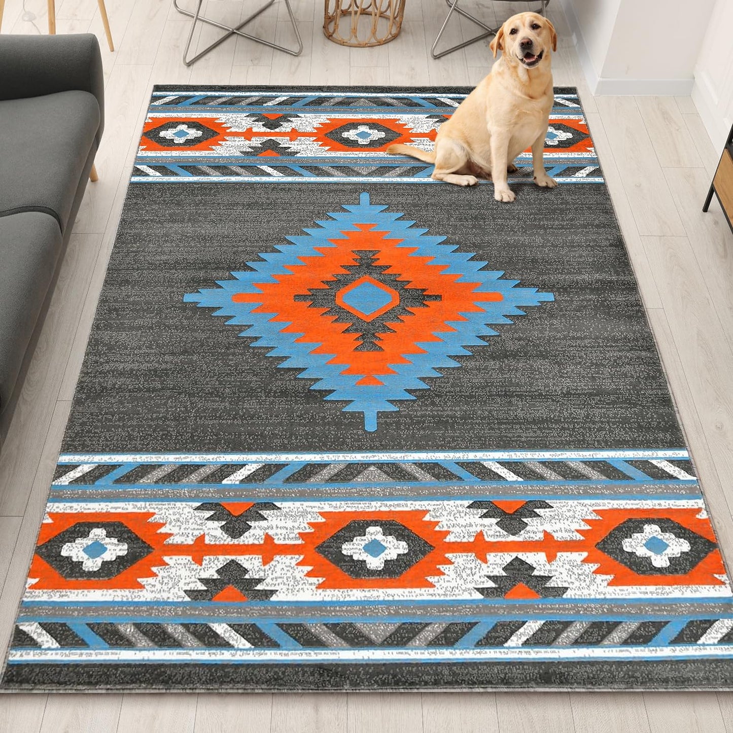 YHSF South West Native American Area Rug - Easy Clean, Thick, Soft, Durable Native Tribal American Indian Inspired Rug for Bedroom/Living Room/Hallways and More - Rust, 5 Feet x 7 Feet