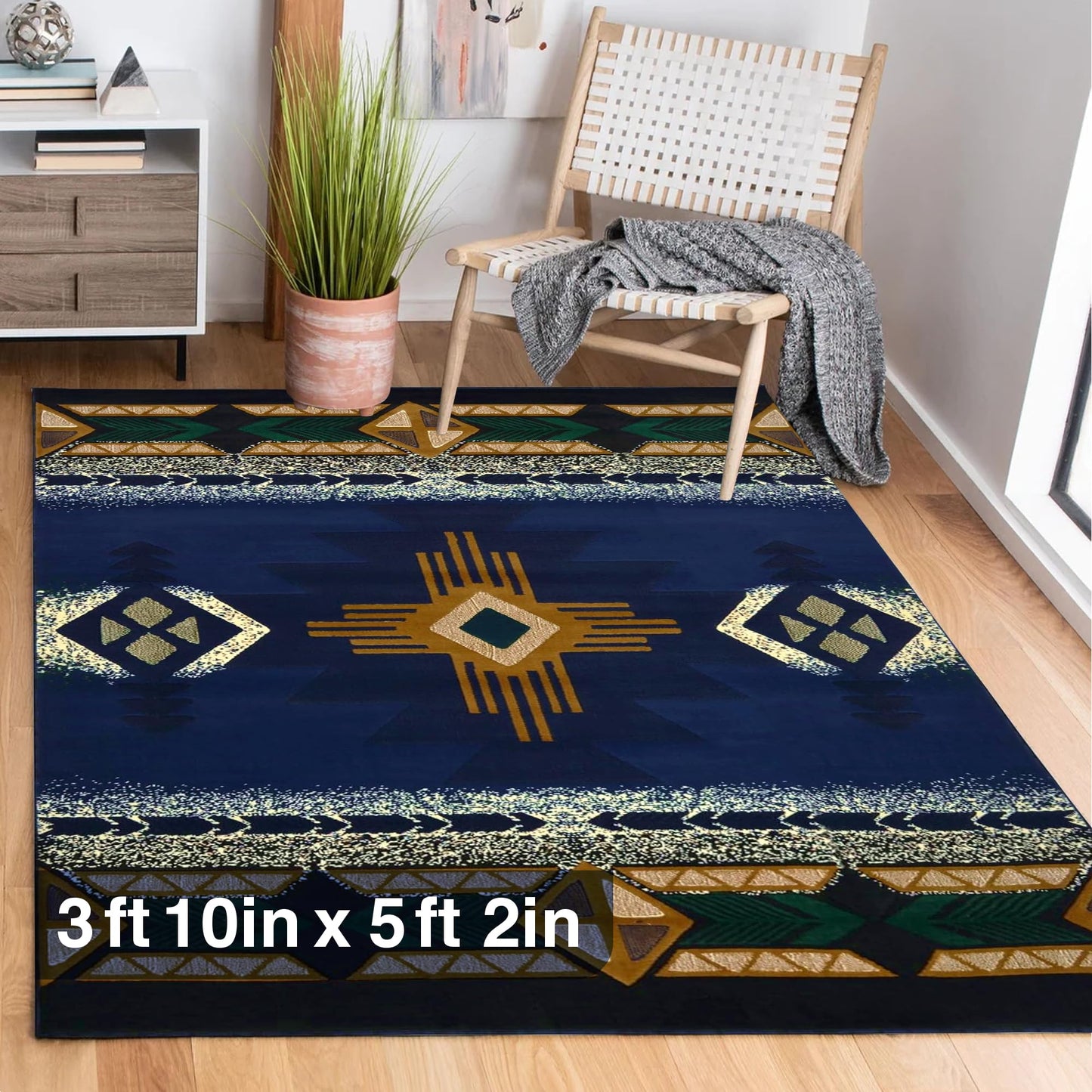 YHSF South West Native American Area Rug C318 - Easy Clean, Thick, Soft, Durable Native Tribal American Indian Inspired Rug for Bedroom/Living Room and More - Berber, 5 Feet x 7 Feet