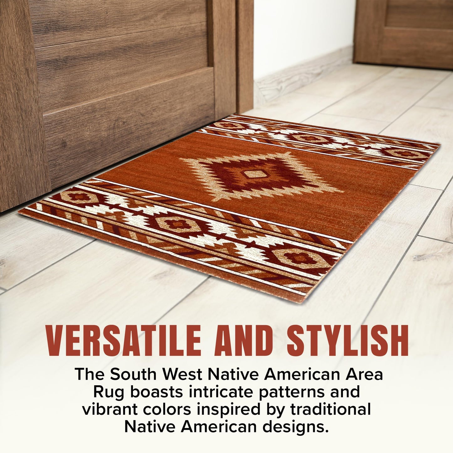YHSF South West Native American Area Rug - Easy Clean, Thick, Soft, Durable Native Tribal American Indian Inspired Rug for Bedroom/Living Room/Hallways and More - Rust, 5 Feet x 7 Feet