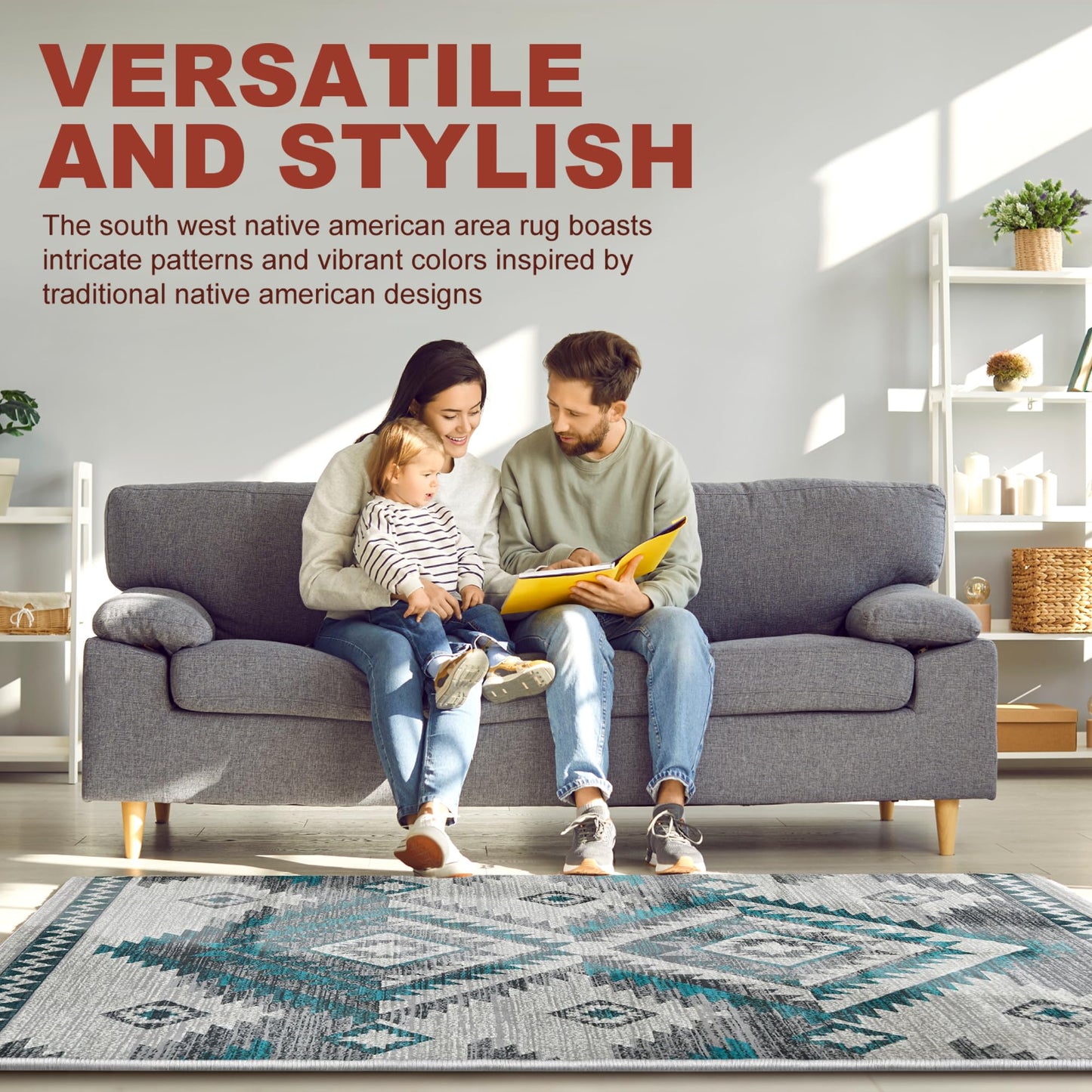 YHSF South West Native American Rug Ritz – Native Tribal American Indian Inspired Rug - Living Room, Bedroom, Hallway, Entryway & High-Traffic Area Rugs - Washable - Soft - Espresso, 8 Feet x 10 Feet